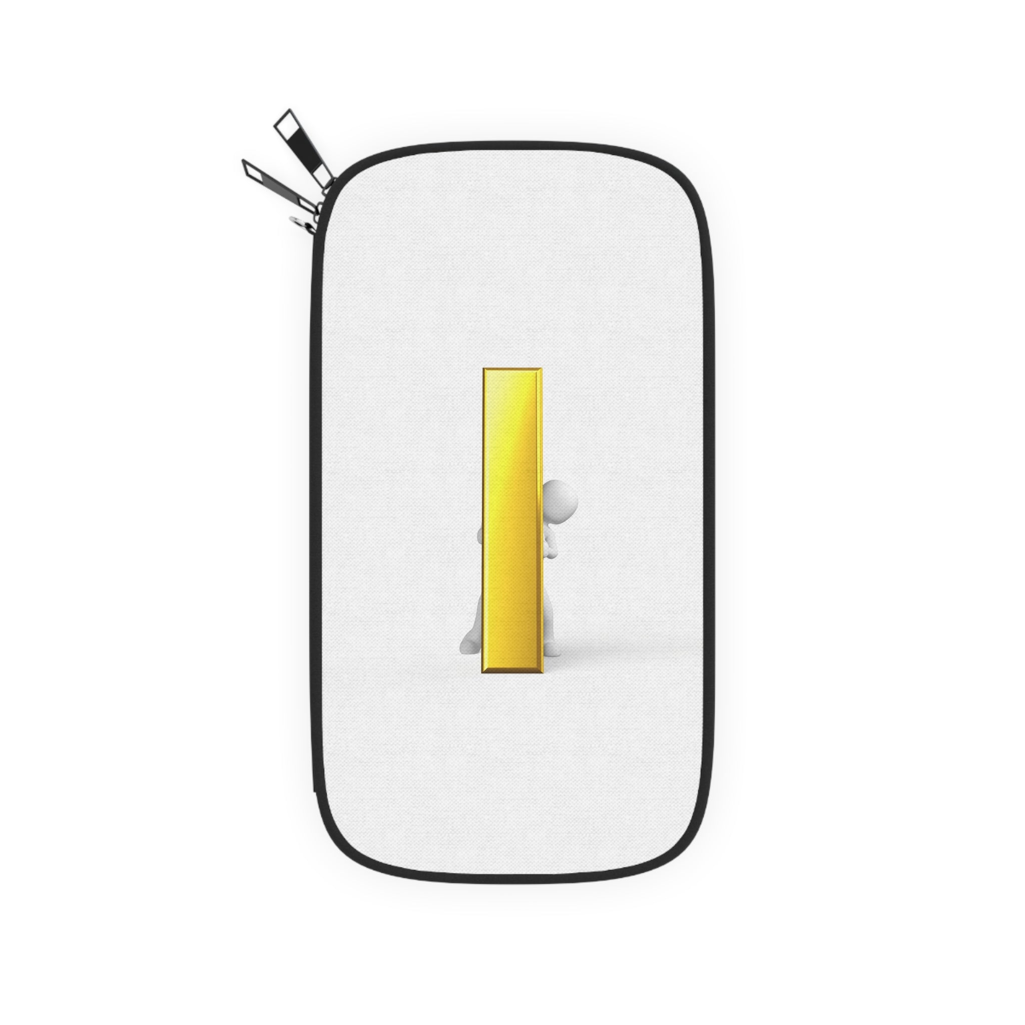 3D Character Holding Gold Letter i Passport Wallet | Minimal Luxury Travel Accessory