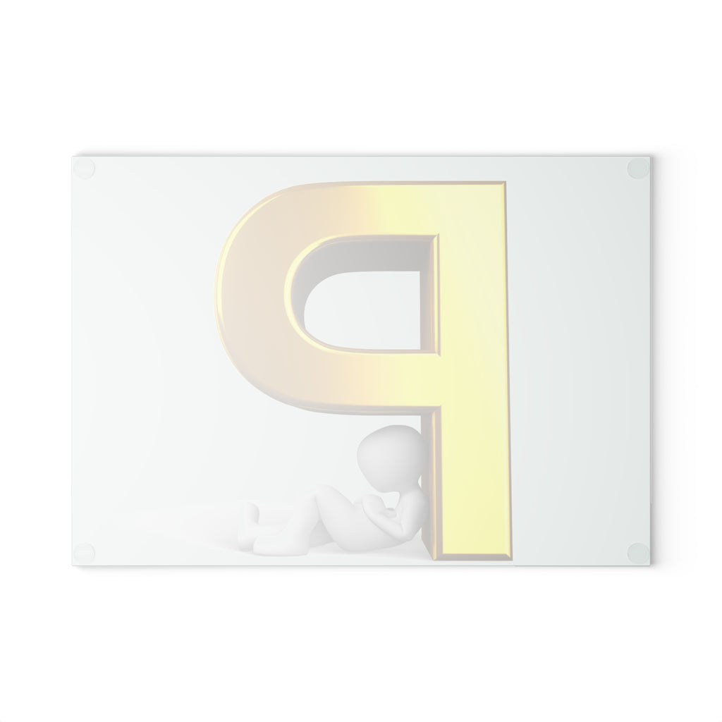 Gold Letter P with Relaxing Figure Glass Cutting Board | Monogram Kitchen Décor