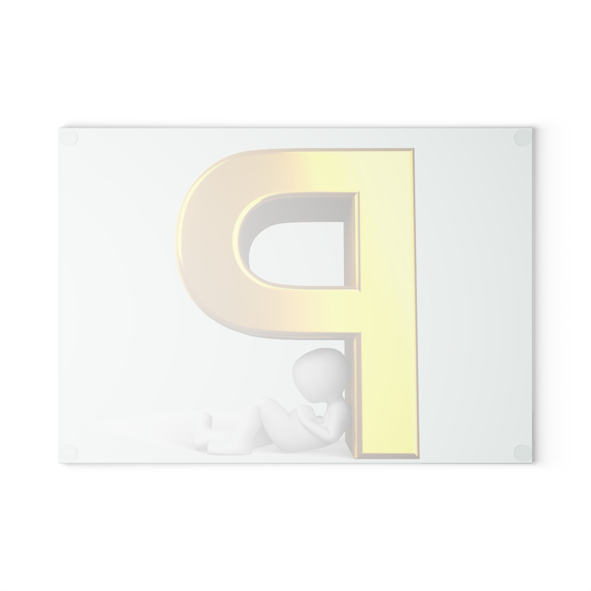 Gold Letter P with Relaxing Figure Glass Cutting Board | Monogram Kitchen Décor