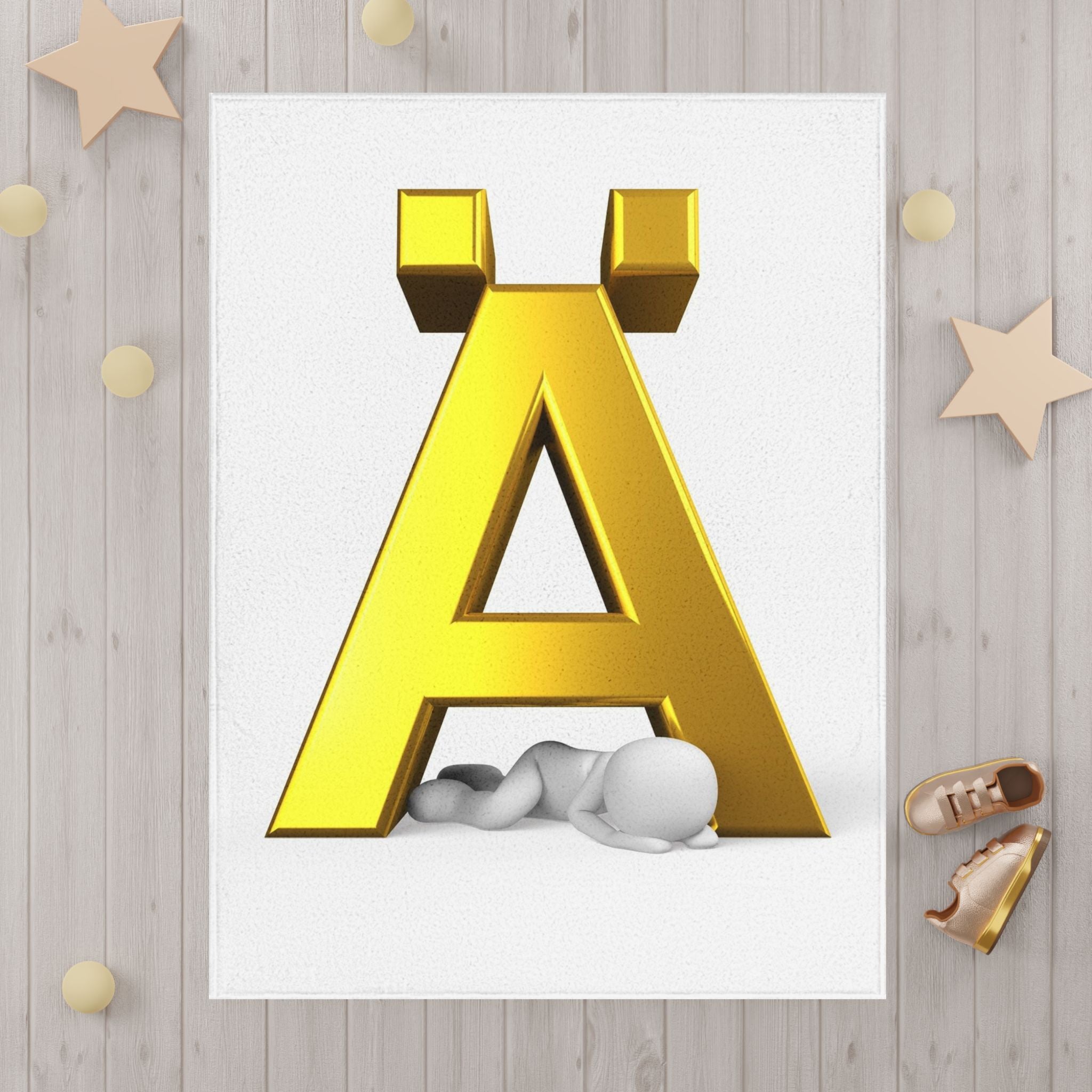 Gold Letter Ä toddler blanket | Scandinavian initial A nursery decor