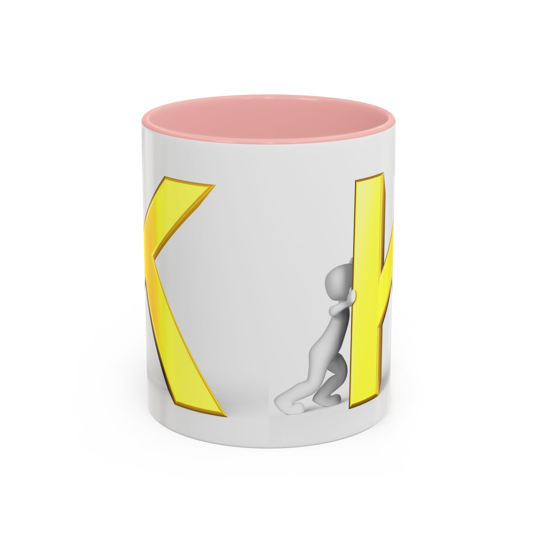 Tasse en céramique Motif Lettre K Jaune et Bonhomme Allumette | Tasse bicolore