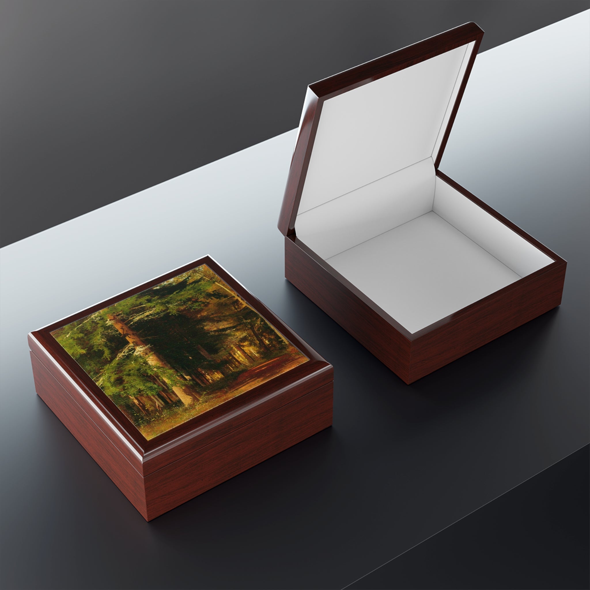 Forest Path Painting Jewelry Box | Woodland Landscape Trinket Box