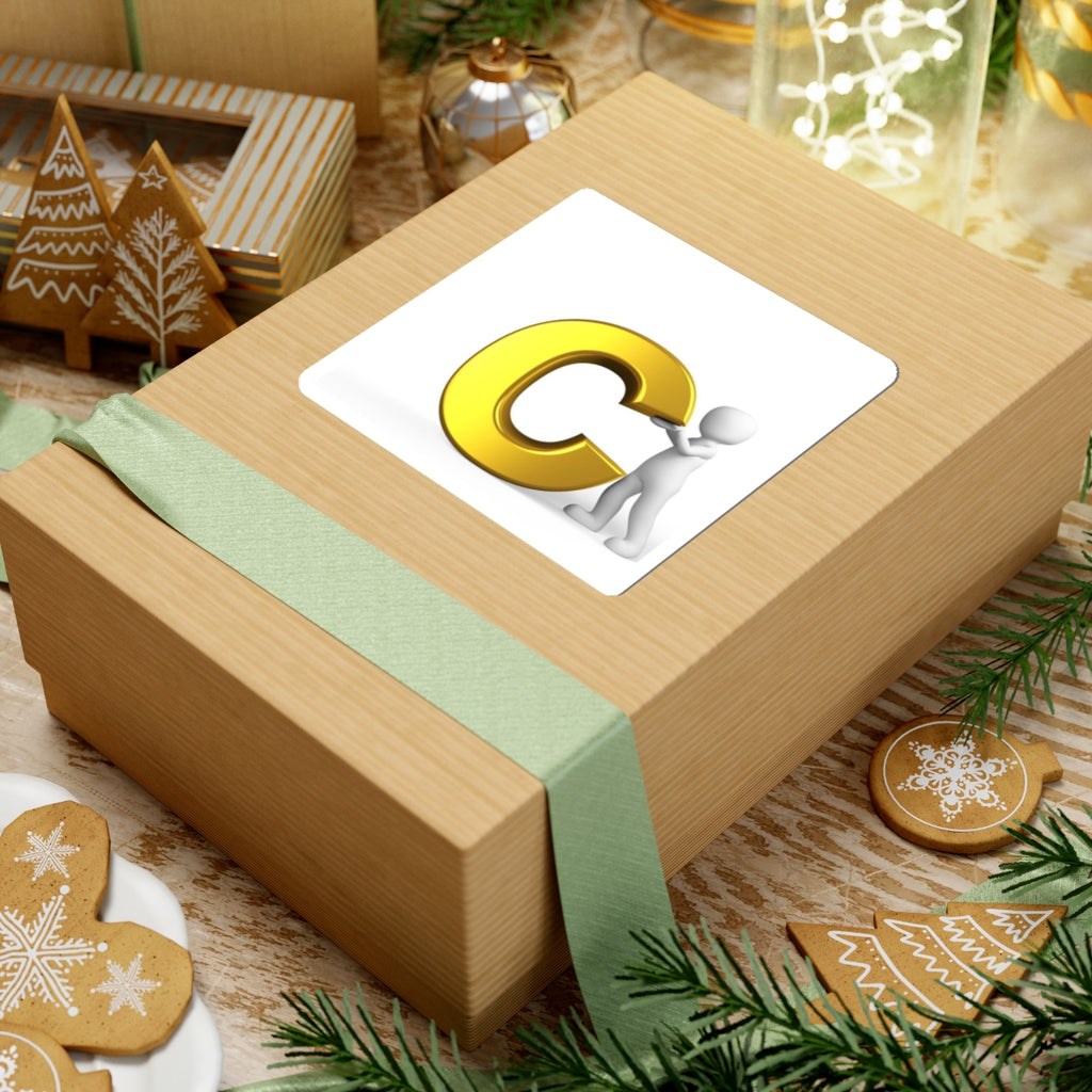 Gold 3D Letter C with Figure Sticker