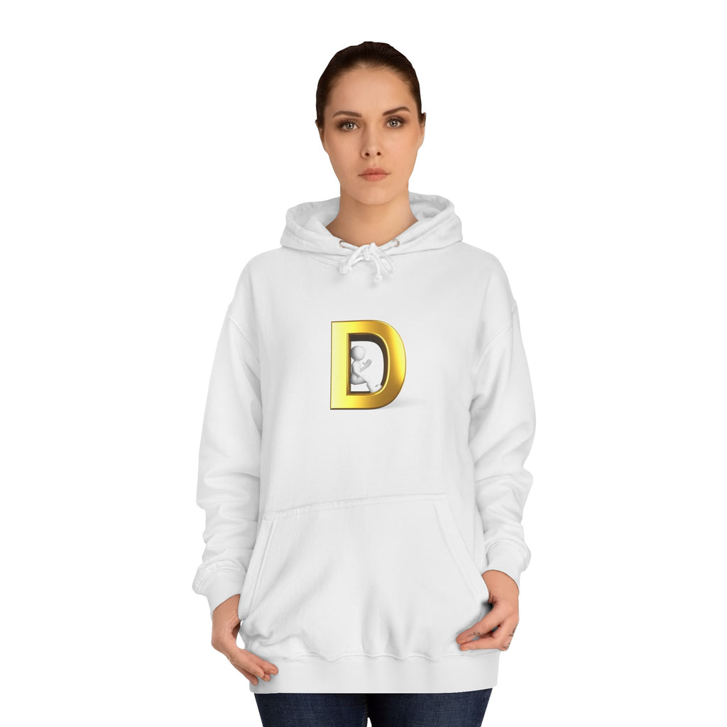 Gold Letter D Hoodie | Monogram Initial Sweatshirt, Metallic 3D Typography