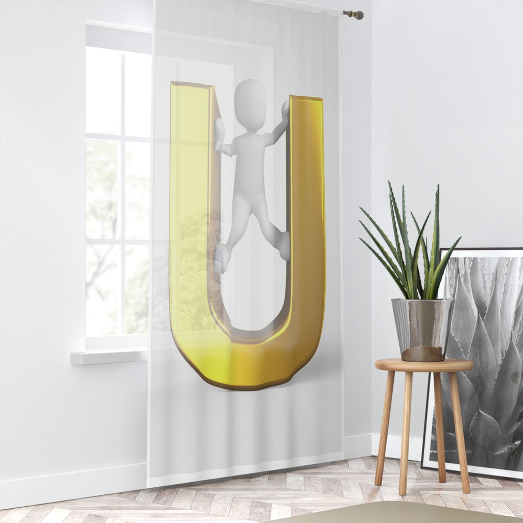 Gold Letter U with Climber Window Curtain | Alphabet Initial Monogram