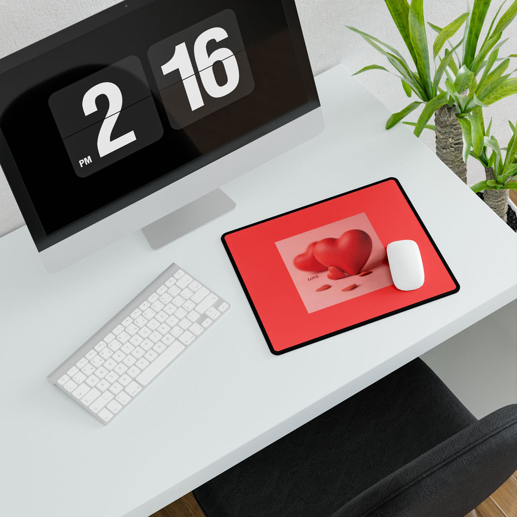Red 3D Hearts Desk Mat | Valentine Love Mousepad