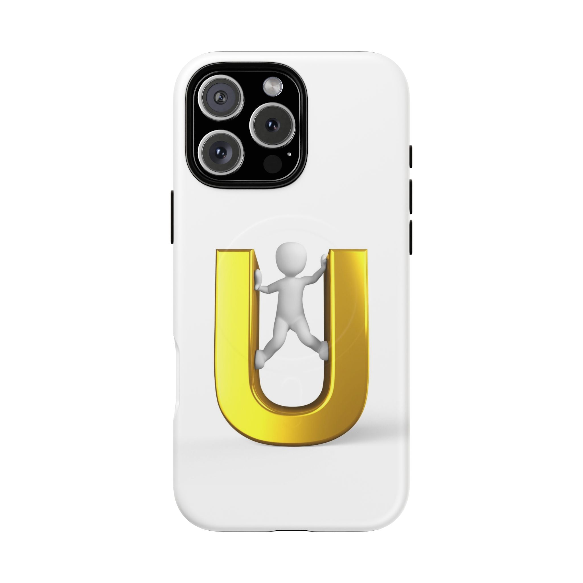 Coque de téléphone en 3D Dorée Lettre U avec Bonhomme Allumette | Coque Magnétique Robuste