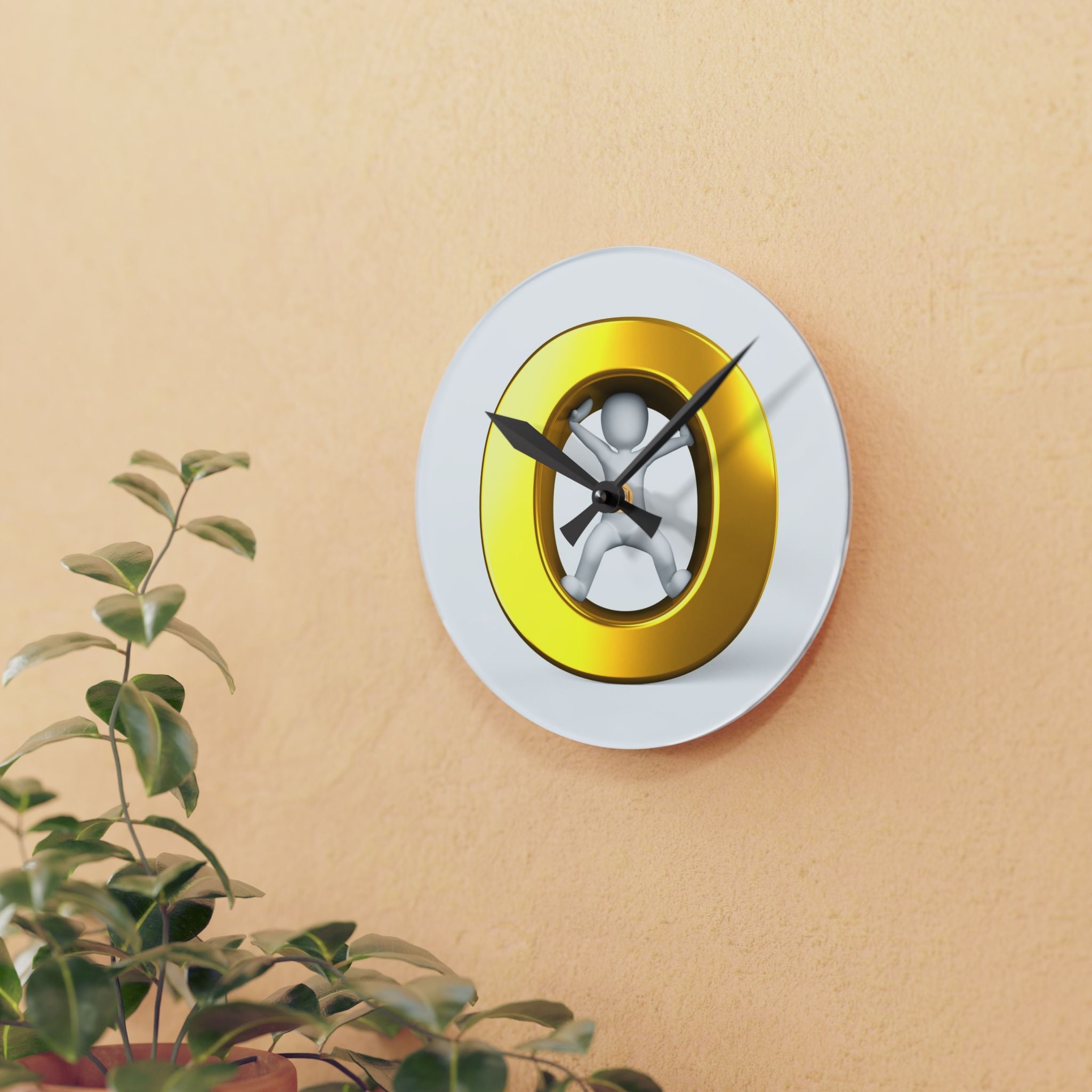 Gold Letter O Figure Acrylic Wall Clock | Modern Minimalist Timepiece