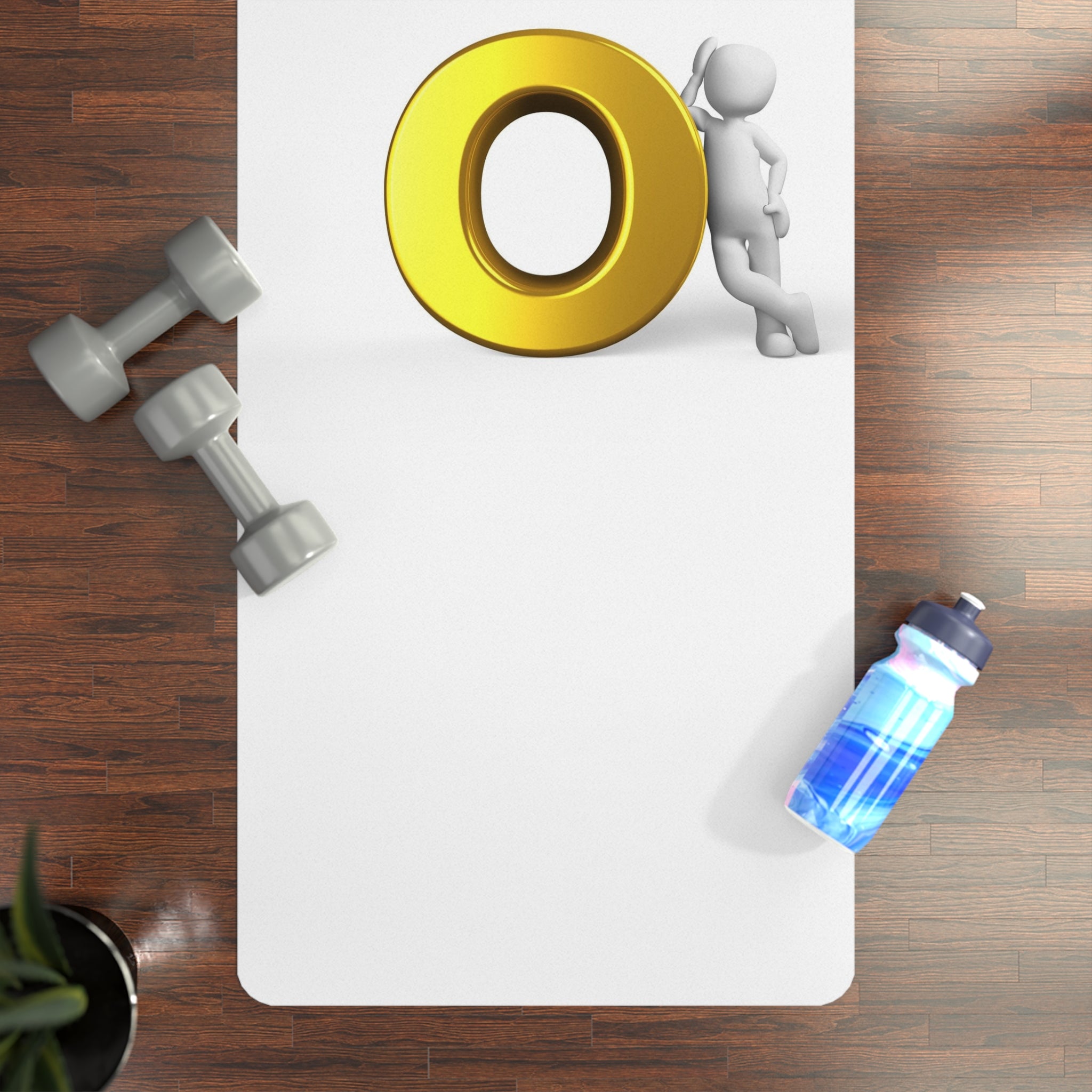 3D Figure Leaning on Gold O Letter Rubber Yoga Mat