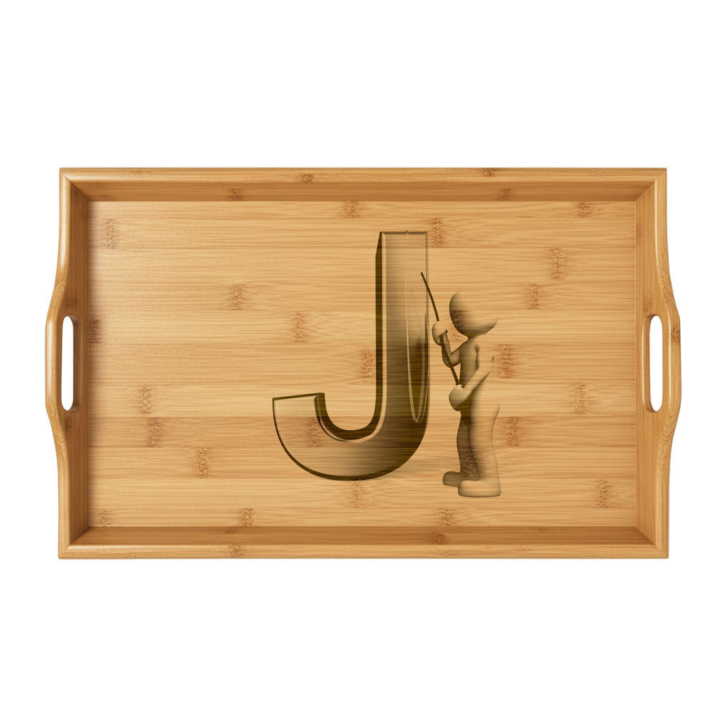 Letter J Engraved Bamboo Serving Tray | Monogram Initial Tray