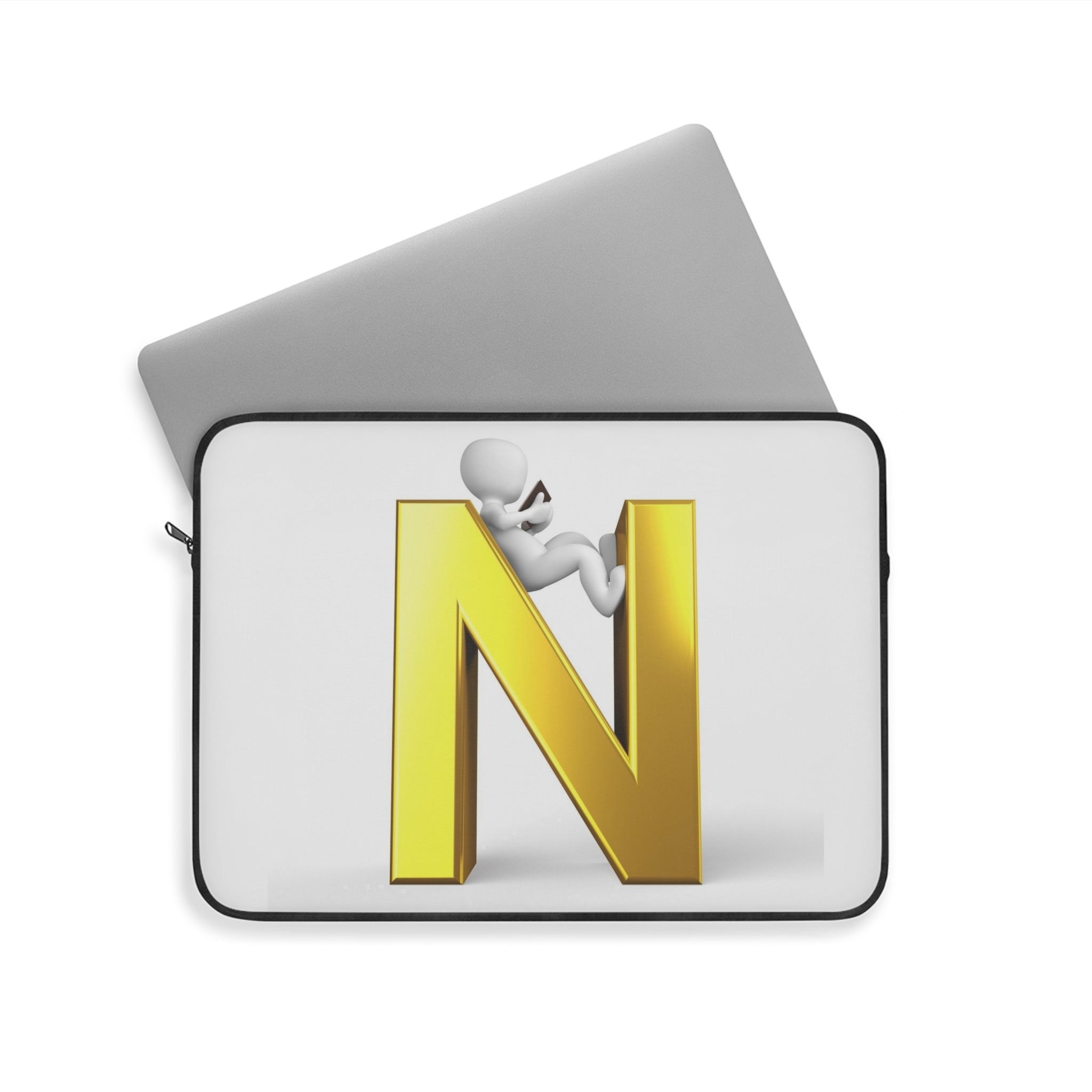 Gold 3D Letter N with Character Laptop Sleeve | Monogram Initial N