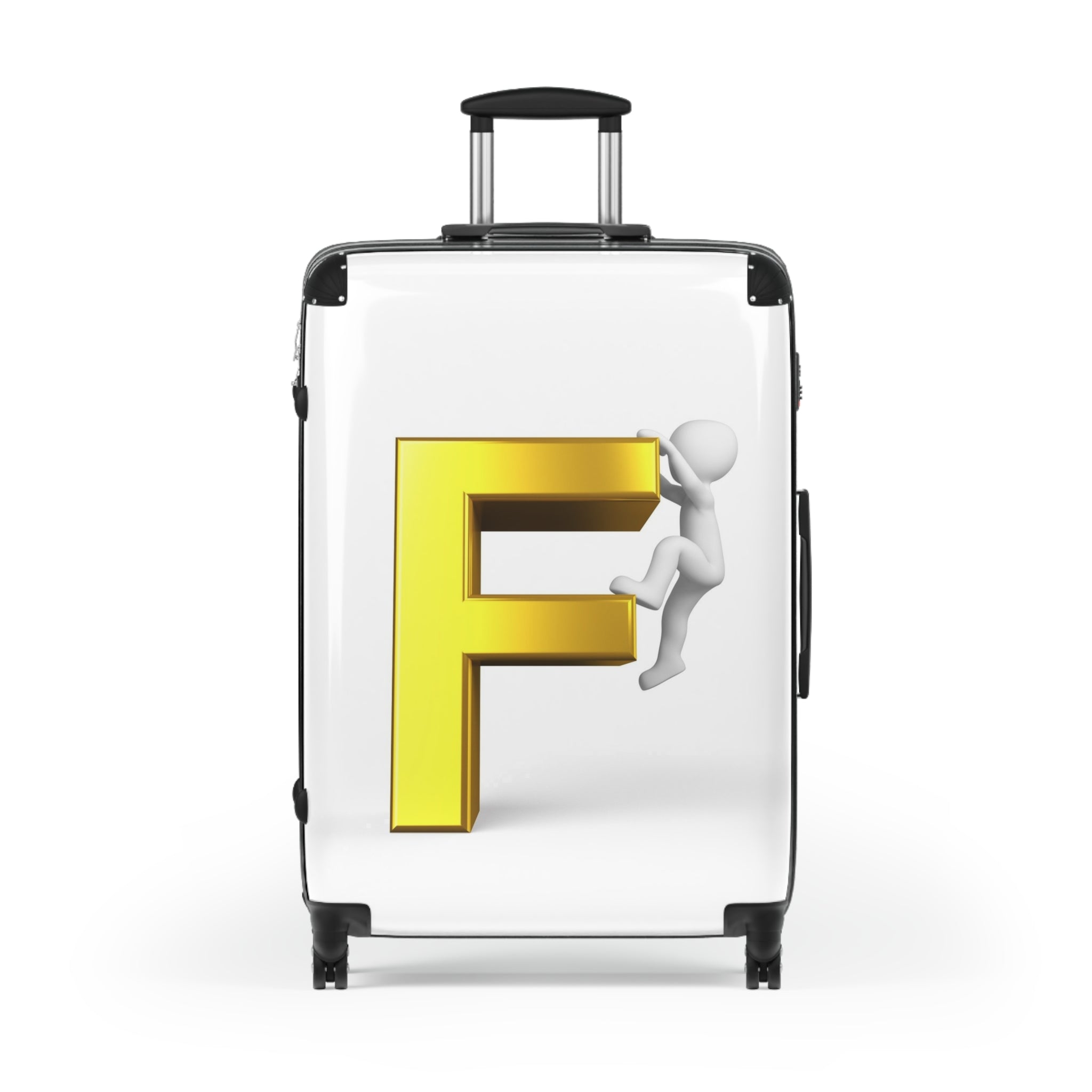 Lettre F jaune 3D avec valise à figure grimpante | Bagage Monogramme