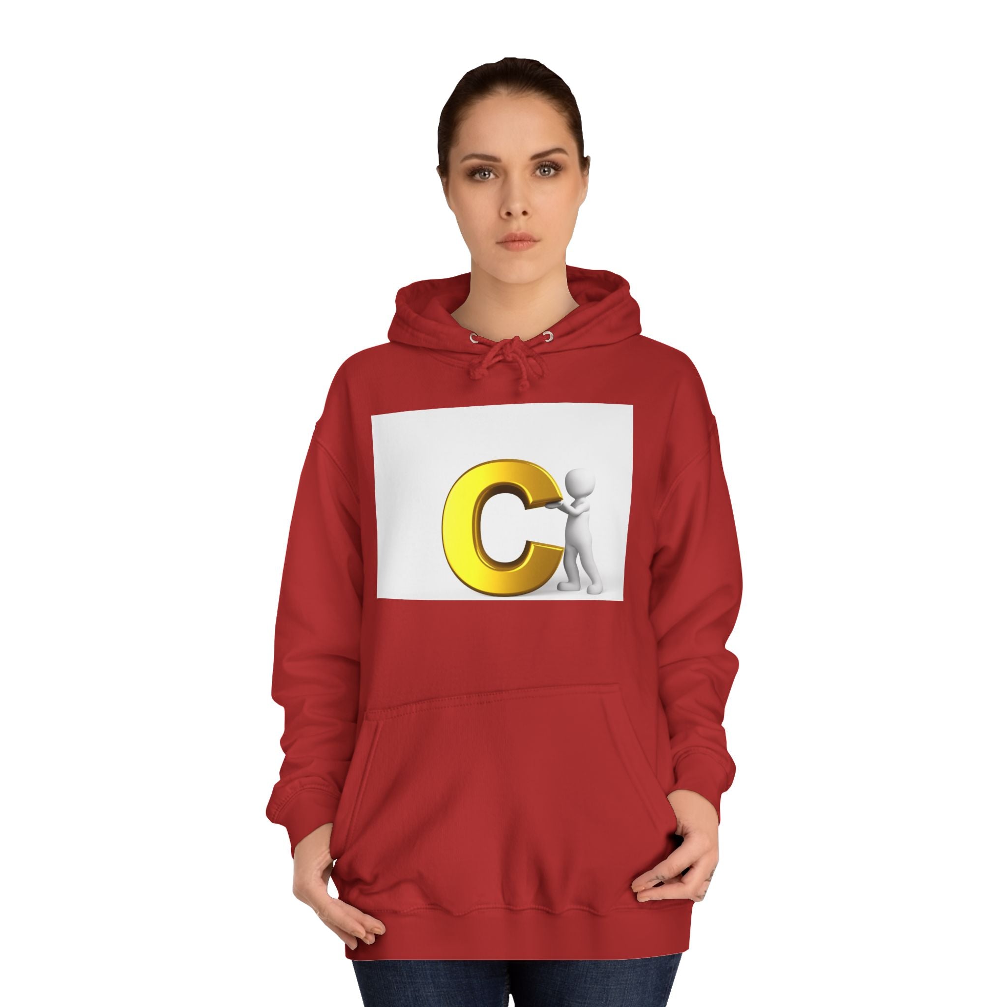 3D Yellow Letter C with Character Hoodie | Initial Monogram Sweatshirt