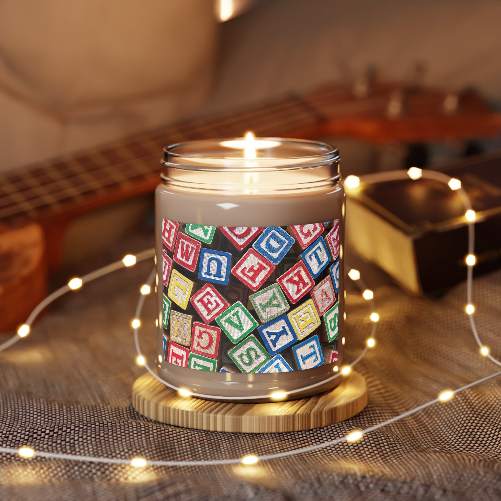 Colorful Wooden Alphabet Blocks Candle | Soy Candle Jar, 9oz