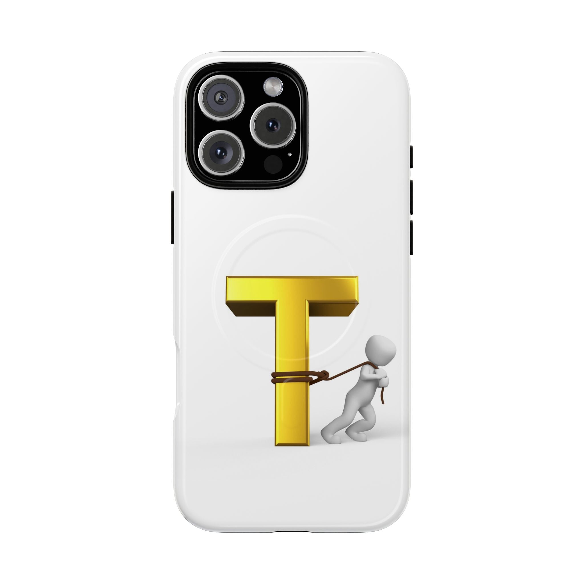 Coque de téléphone Lettre T en or avec personnage tirant | Coque magnétique résistante