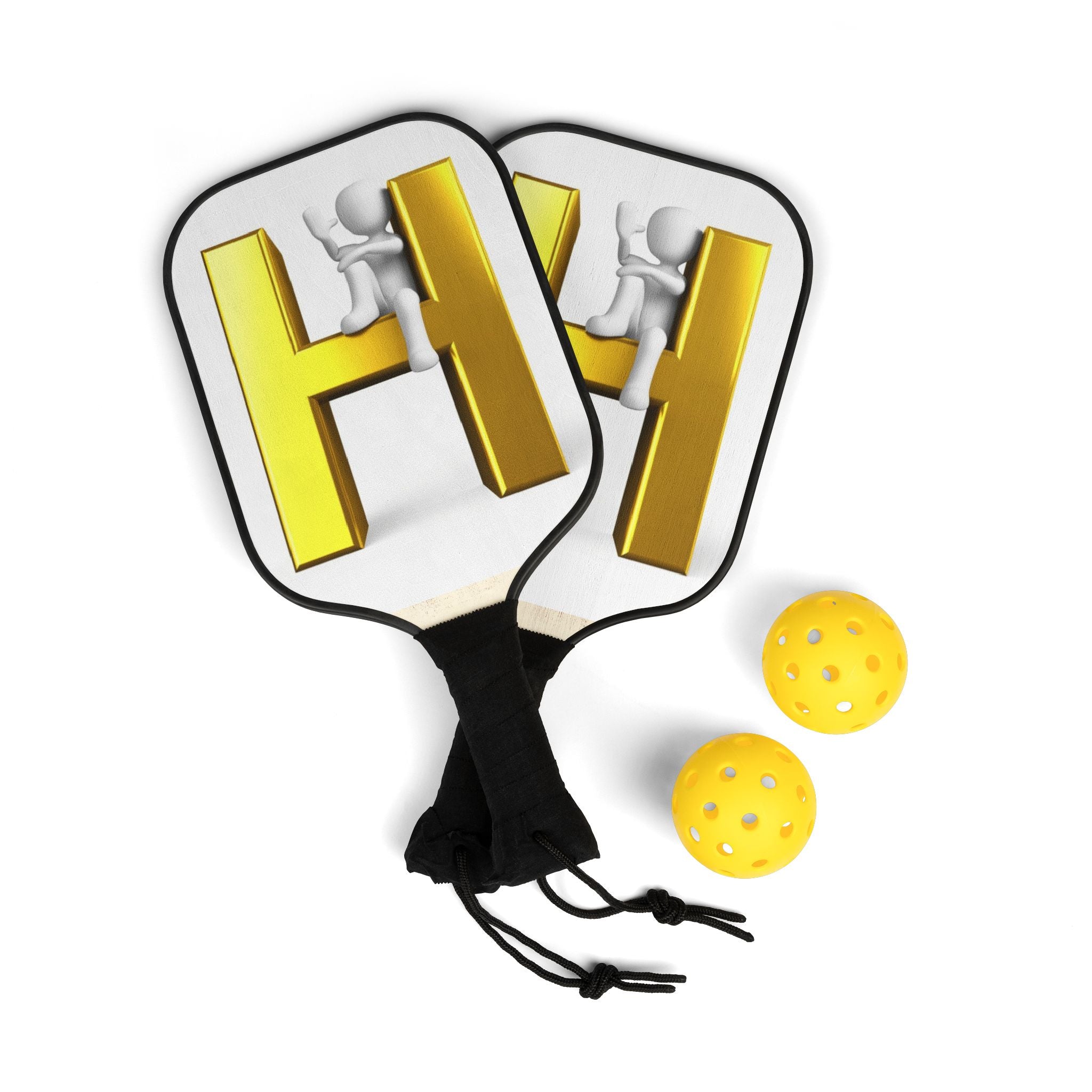 Gold Letter H Pickleball Paddle Set | Pickleball Kit, Matching Balls