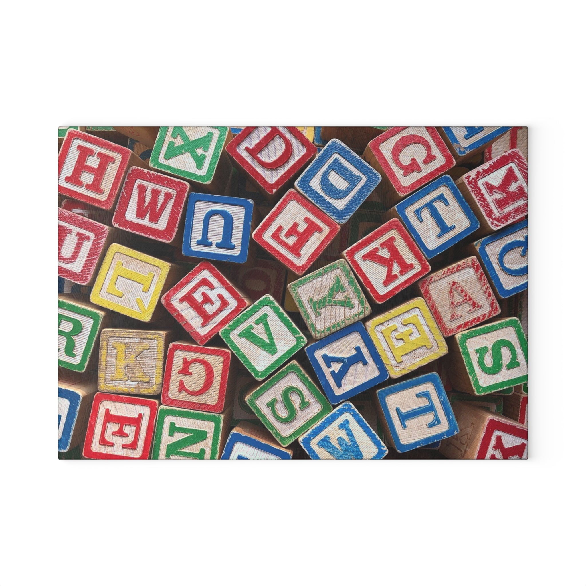 Vintage Wooden Alphabet Blocks Glass Cutting Board | Kids Nursery Decor