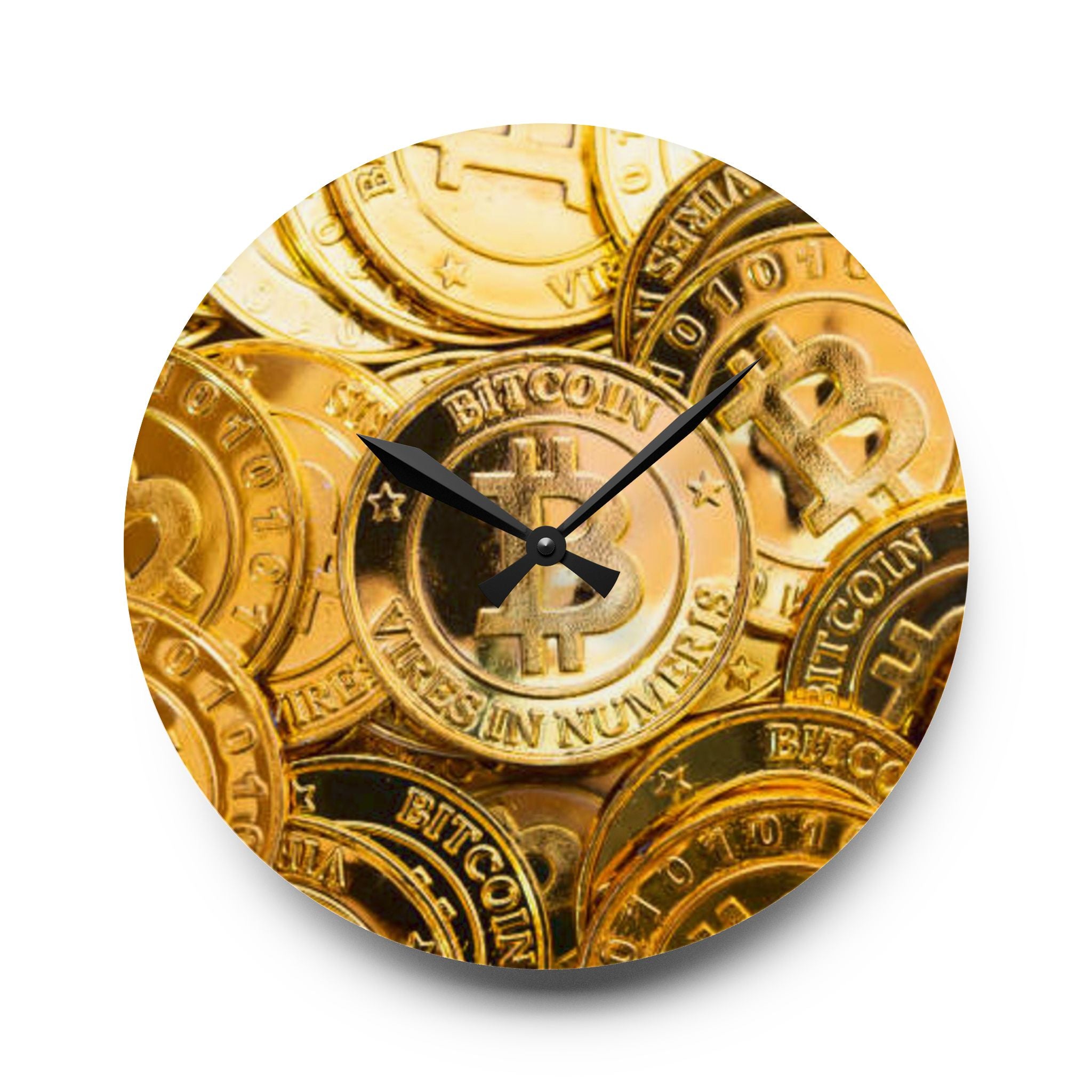Horloge murale en acrylique Bitcoin Coin Stack | Décoration de cryptomonnaie