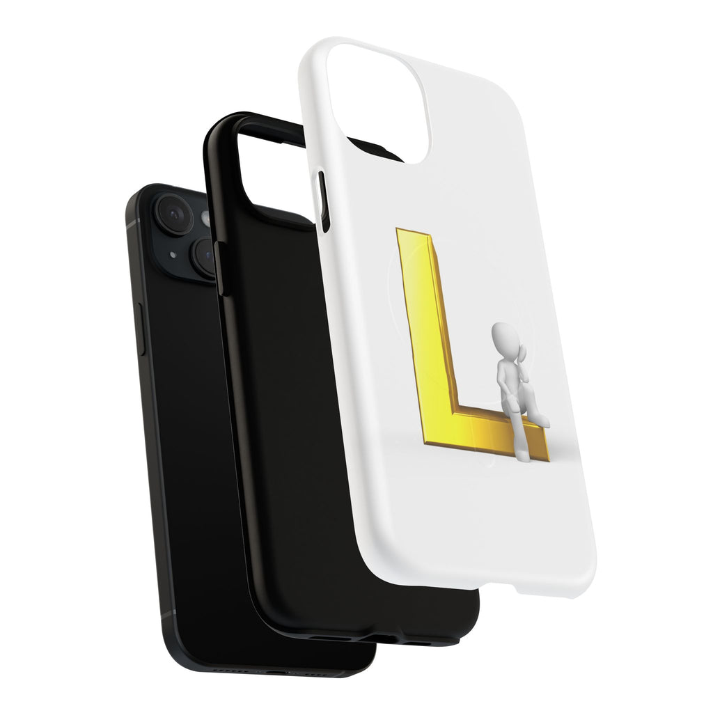 Yellow 3D Letter L with Sitting Figure phone case | Tough Magnetic Case