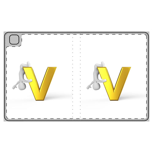 Étui folio pour tablette motif lettre V 3D | Housse de tablette monogramme V