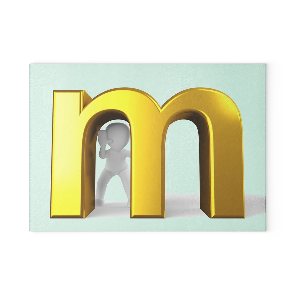 Gold Letter M with 3D Figure Glass Cutting Board | Monogram Kitchen Decor