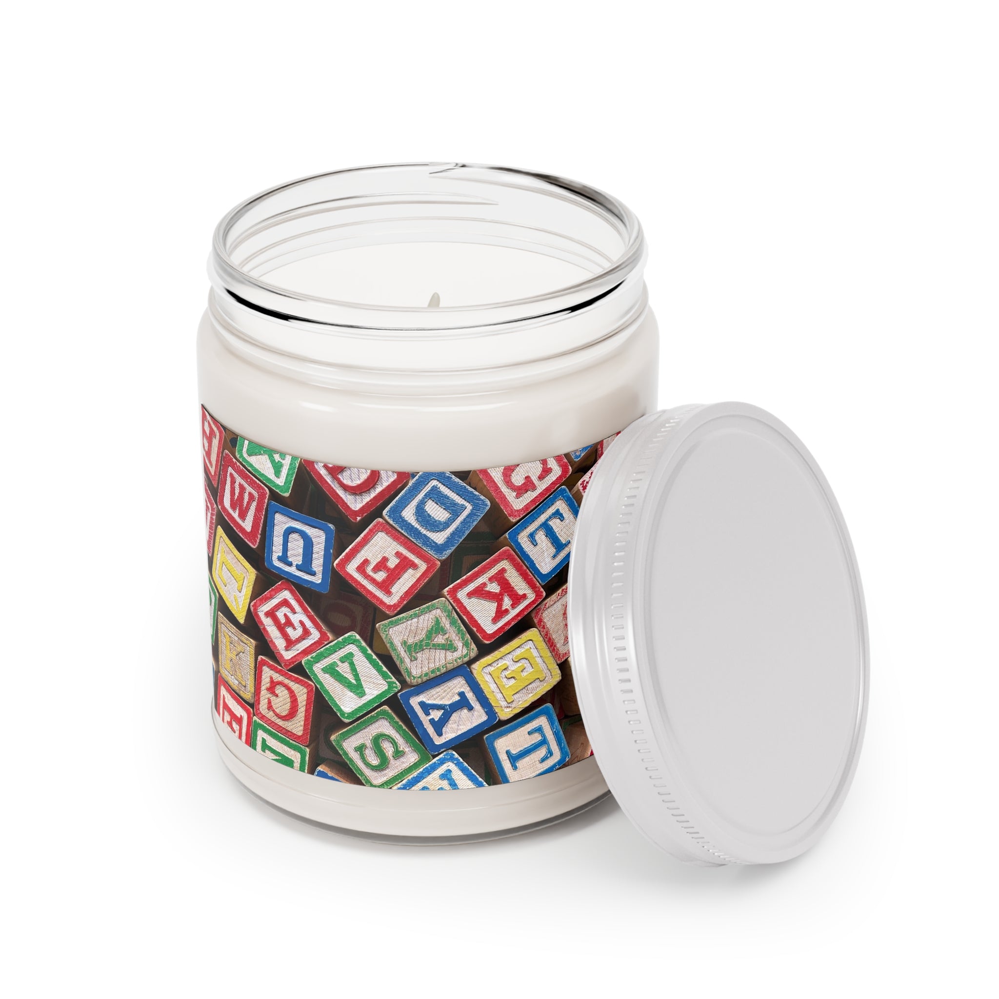 Colorful Wooden Alphabet Blocks Candle | Soy Candle Jar, 9oz