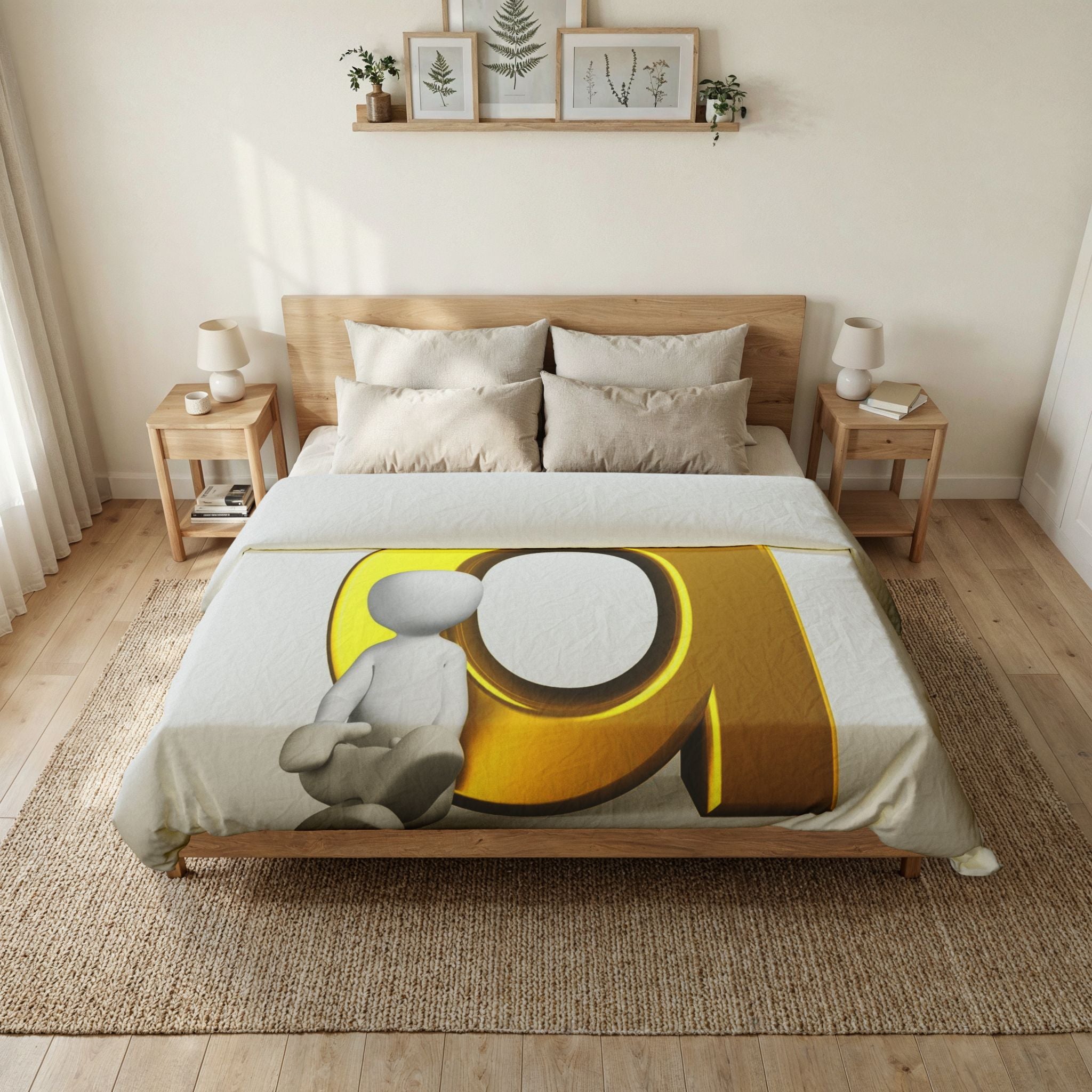 Gold Letter d with Sitting Figure Cotton Duvet Cover