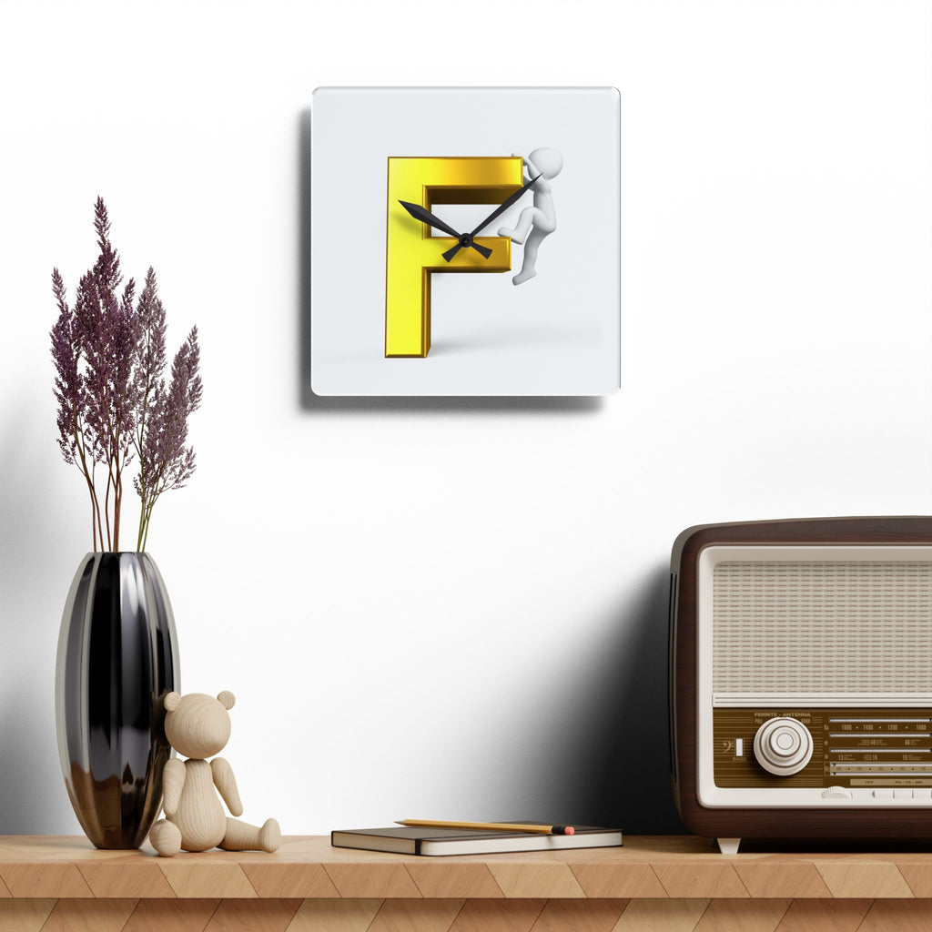 Gold Letter F with Climber Acrylic Wall Clock | Modern Initial Decor