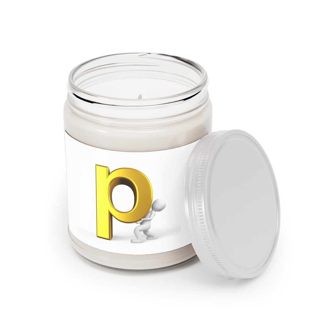 Gold Letter P Illustration Candle, Soy Jar Candle