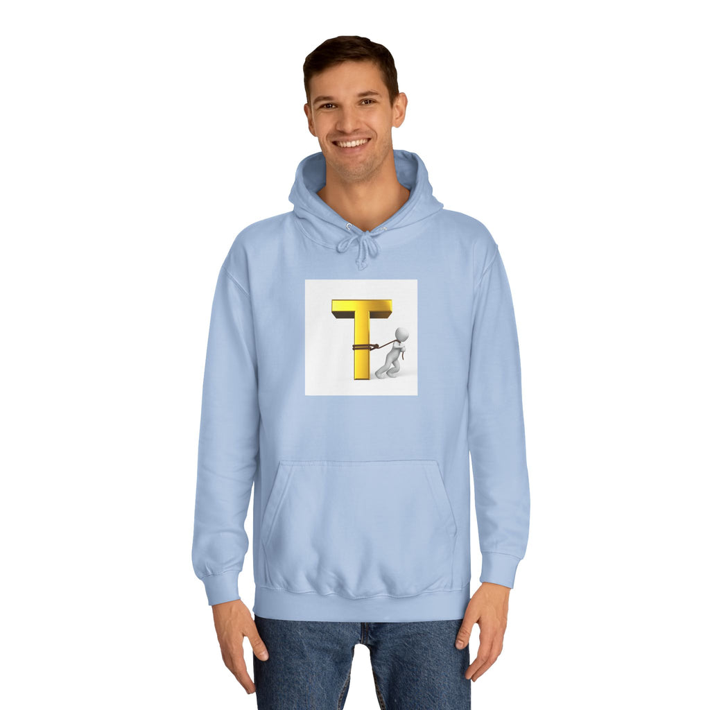 Letter T Mascot Pulling Block T Hoodie | Monogram Initial T Sweatshirt