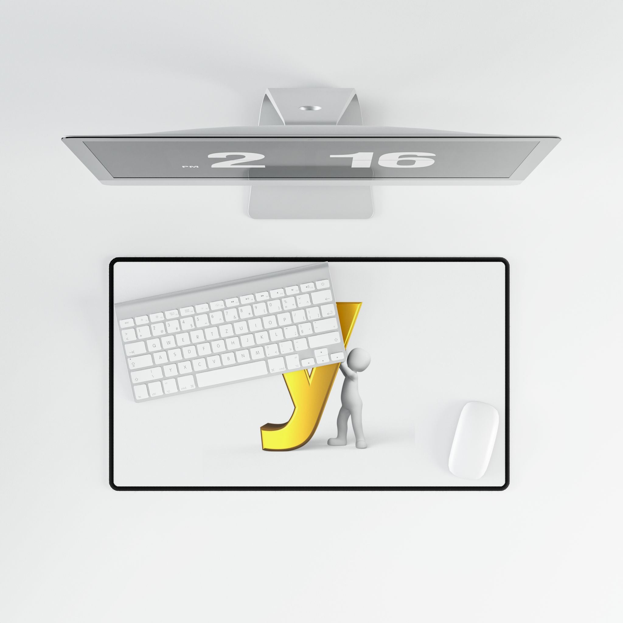 Yellow 3D Letter Y with Stick Figure Desk Mat