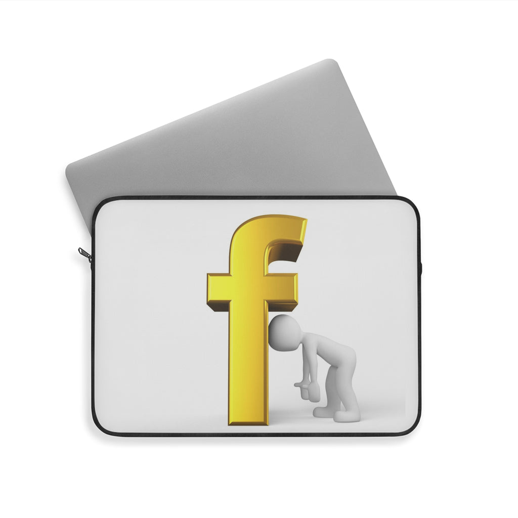 3D Stick Figure Leaning on Gold Letter F Laptop Sleeve | Initial Monogram Case