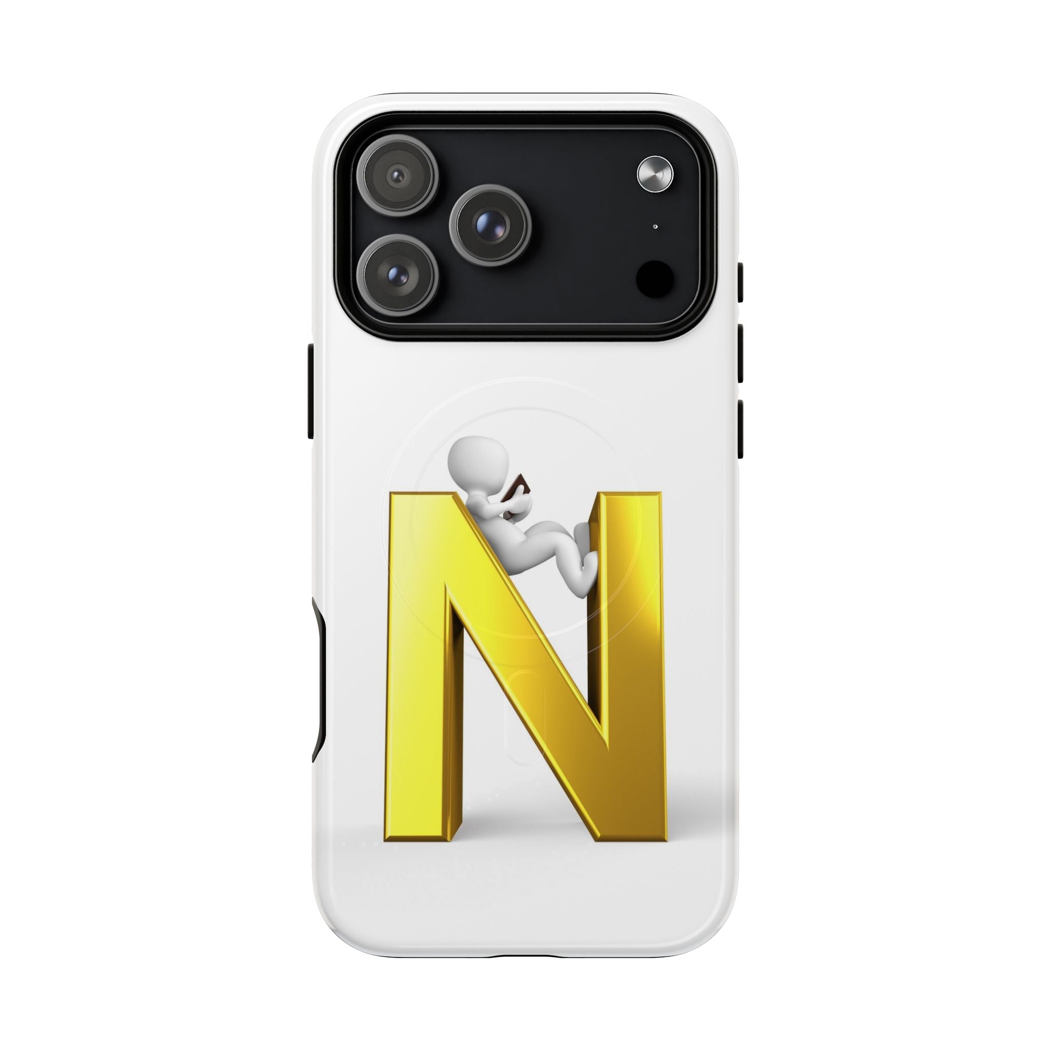 Coque de téléphone en or, lettre N, figure 3D | Coque magnétique robuste