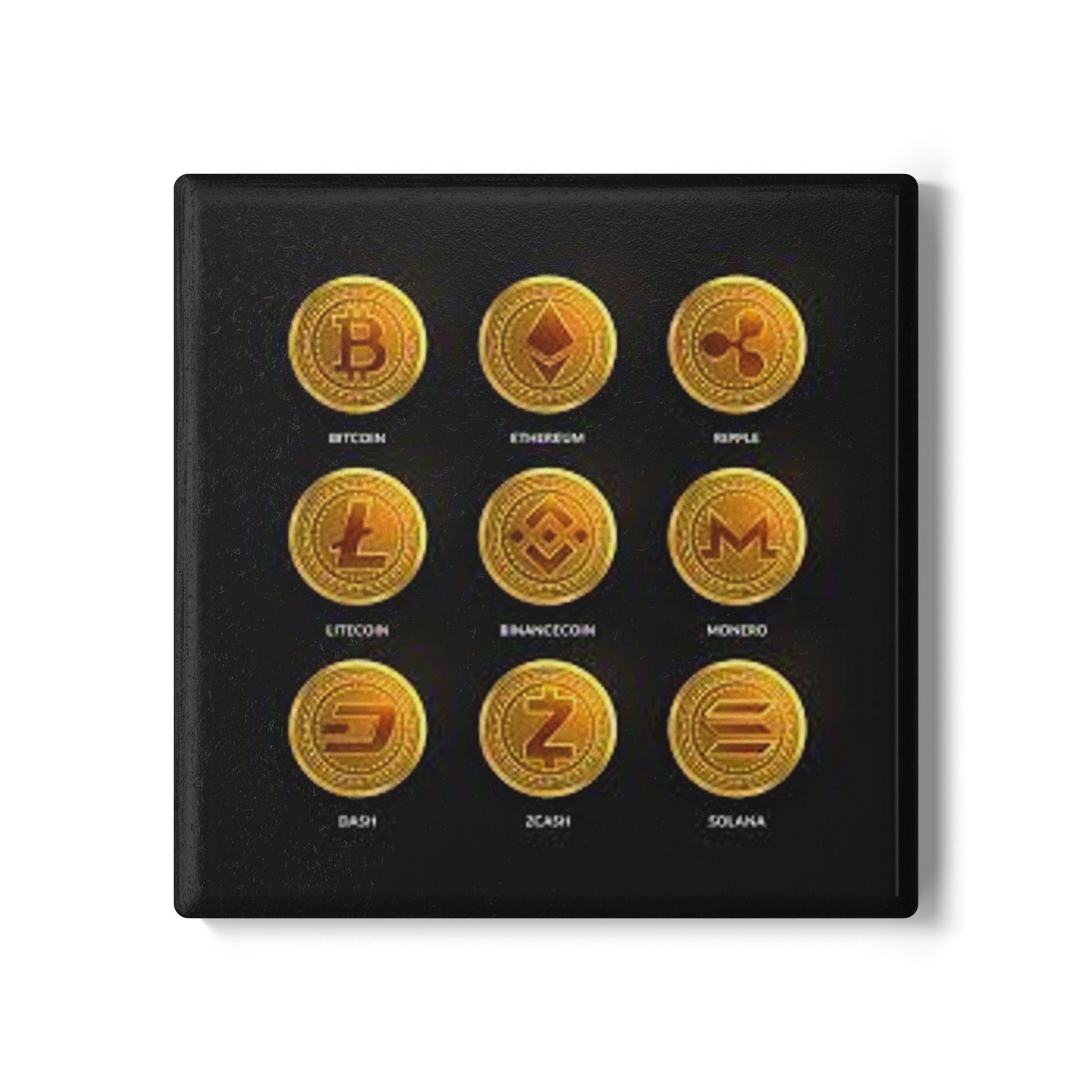 Cryptocurrency Coin Icons Ceramic Coaster | Bitcoin Ethereum Ripple Litecoin