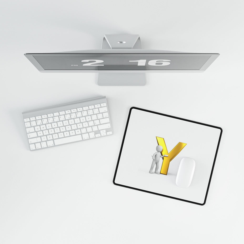 Gold Letter Y with 3D Figure Desk Mat | Alphabet Initial Desk Mat
