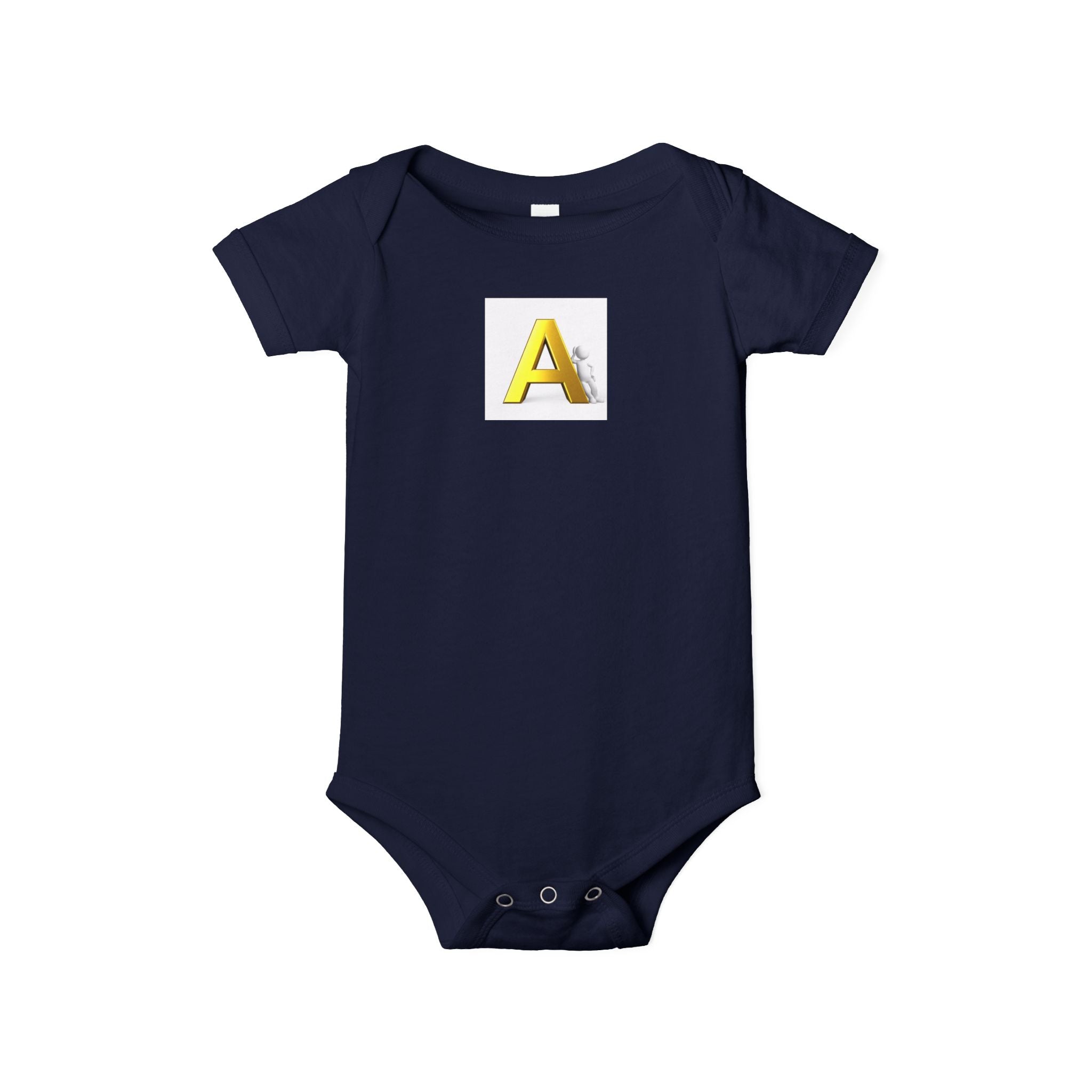 Grenouillère bébé jaune en jersey une pièce | Lettre A majuscule