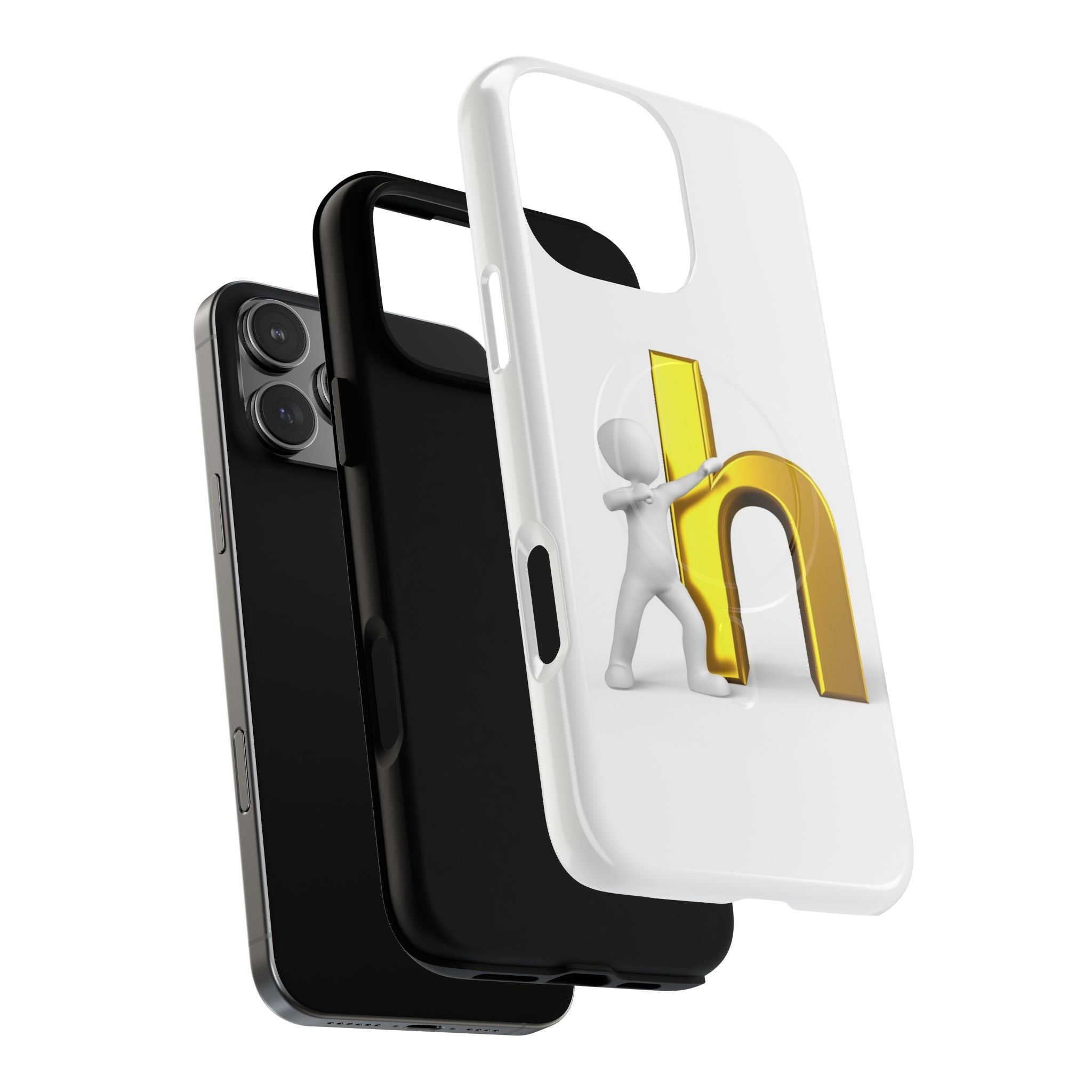 3D Person Pushing Gold Letter h Phone Case | Tough Magnetic Case