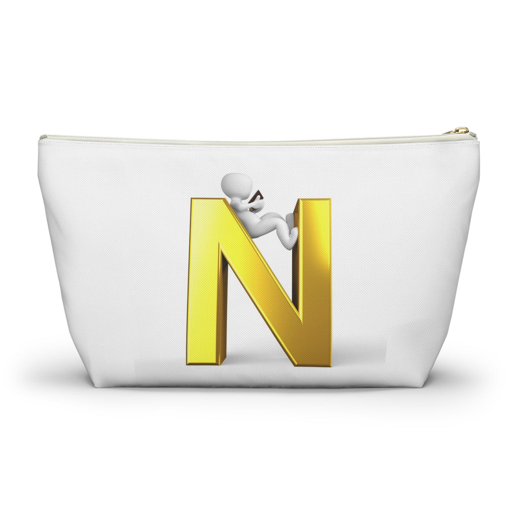 Gold Letter N with Climbing Figure Accessory Pouch | Monogram Makeup Bag