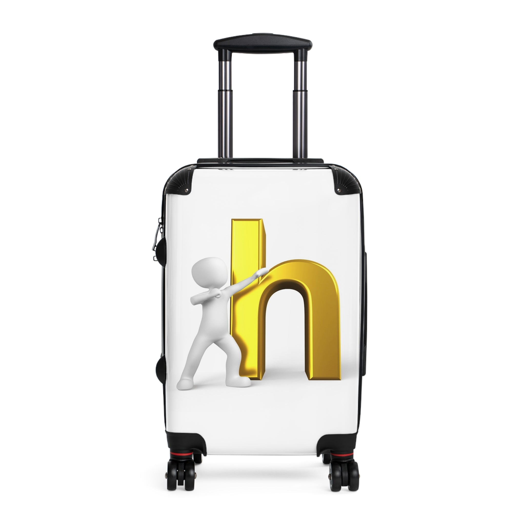 3D Person Standing Beside Gold Letter h Suitcase | Personalized Luggage Case