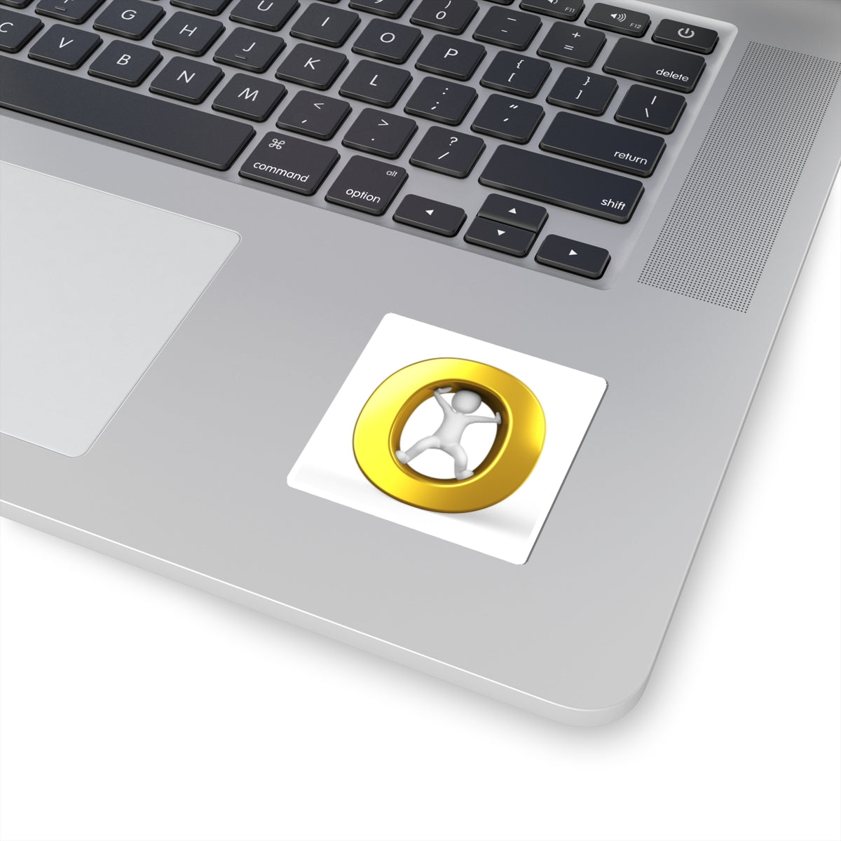 3D Gold O Letter with Stick Figure Sticker | Kiss-Cut Sticker