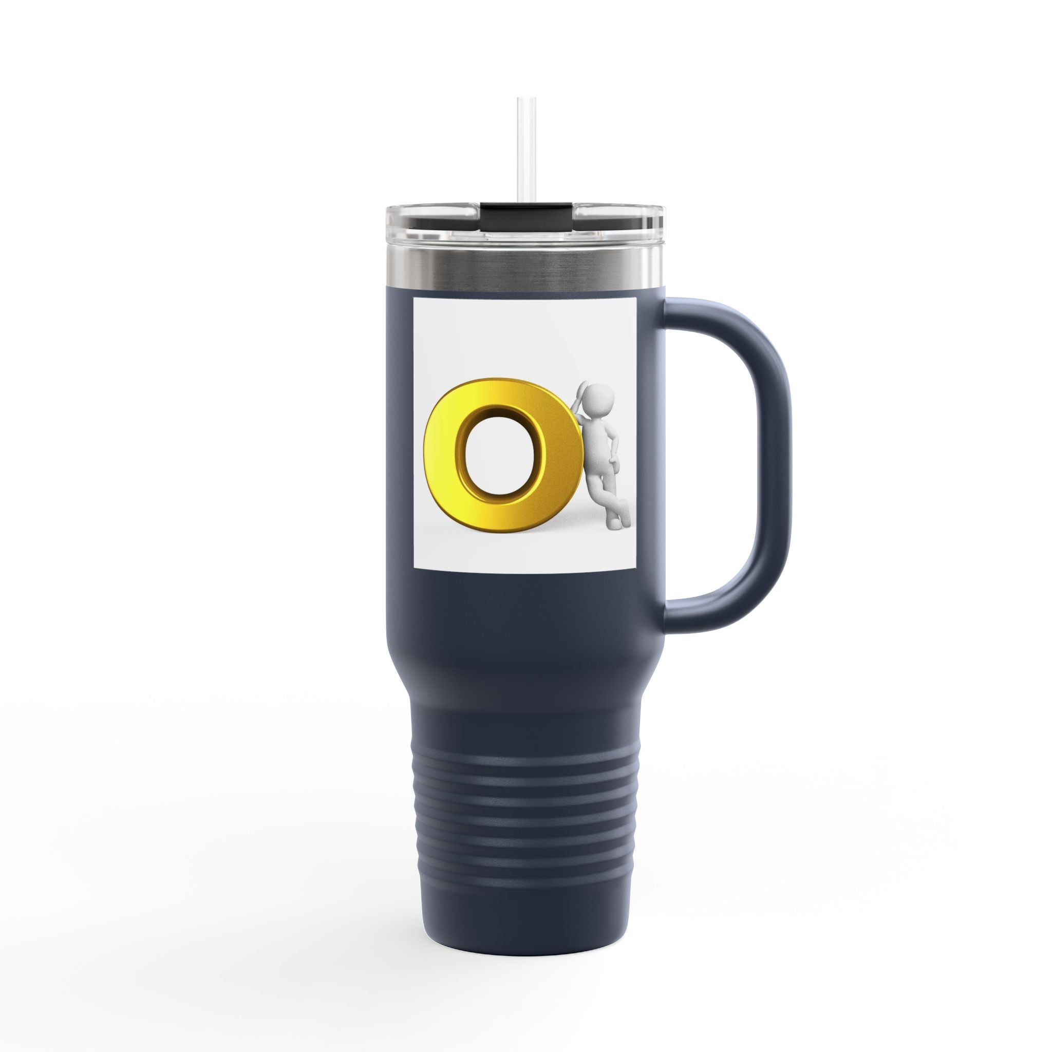 3D Person Pushing Gold O Letter Travel Mug | 40oz Insulated Tumbler