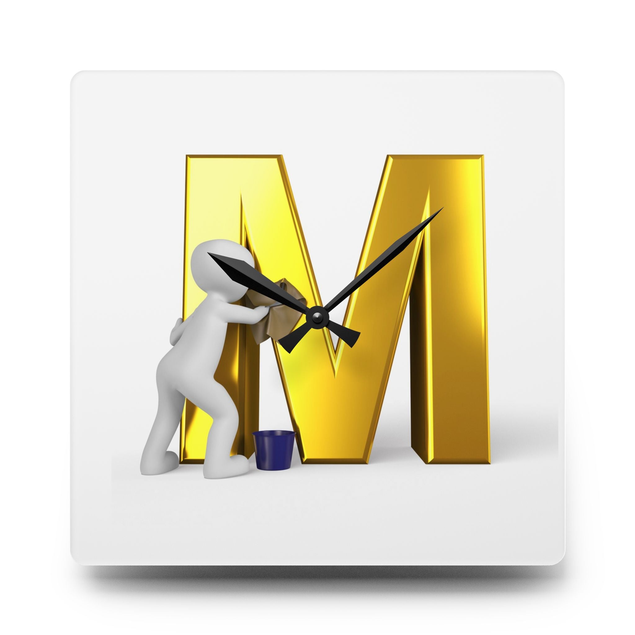 Horloge Murale en Acrylique Peinture Lettre M Dorée | Décoration Initiale Monogramme