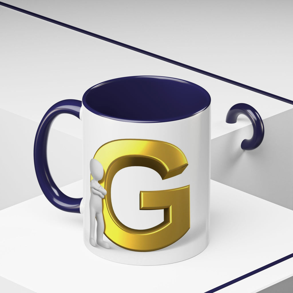 Gold Letter G with 3D Figure Coffee Mug | Initial Monogram Accent