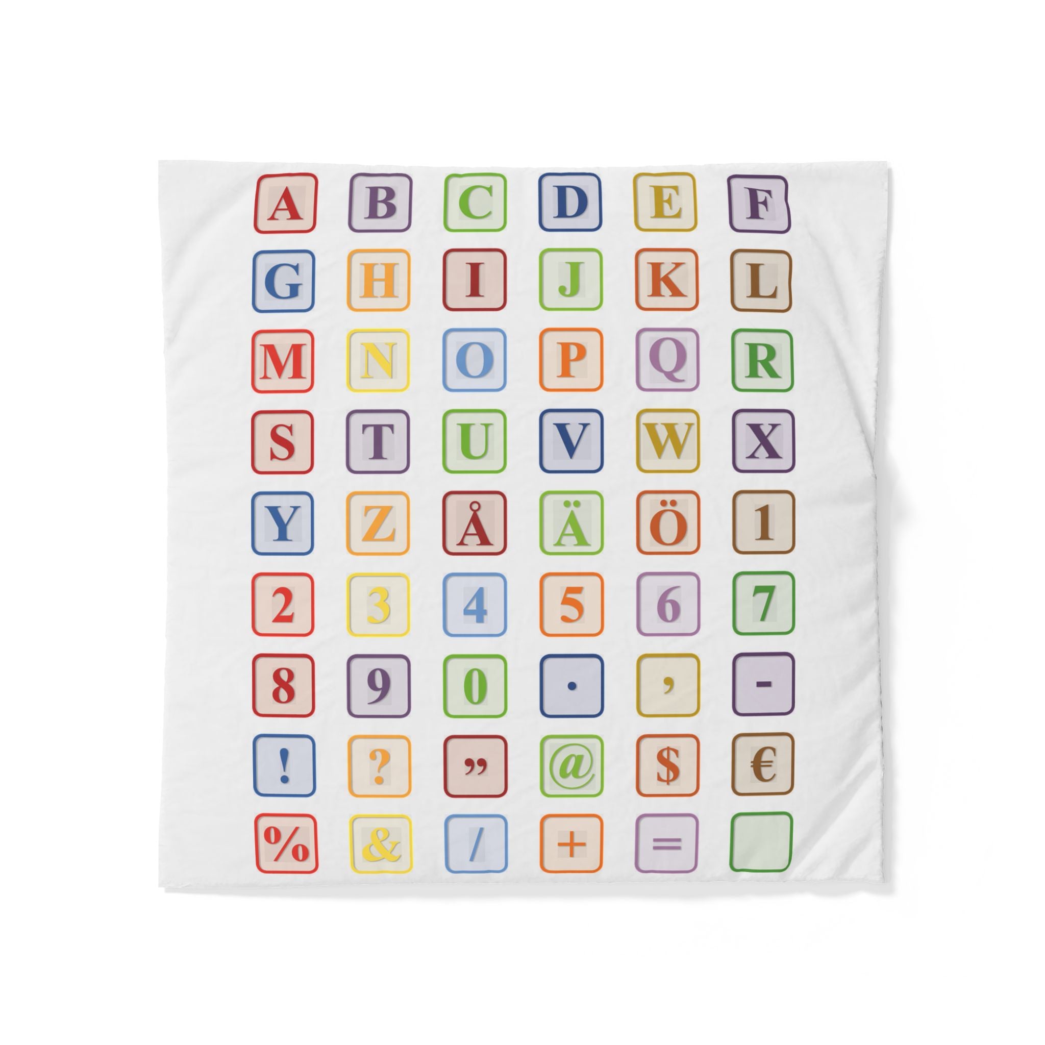 Housse de Couette en Coton Alphabets et Symboles Colorés | Parure de Lit pour Enfants Motifs Blocs ABC