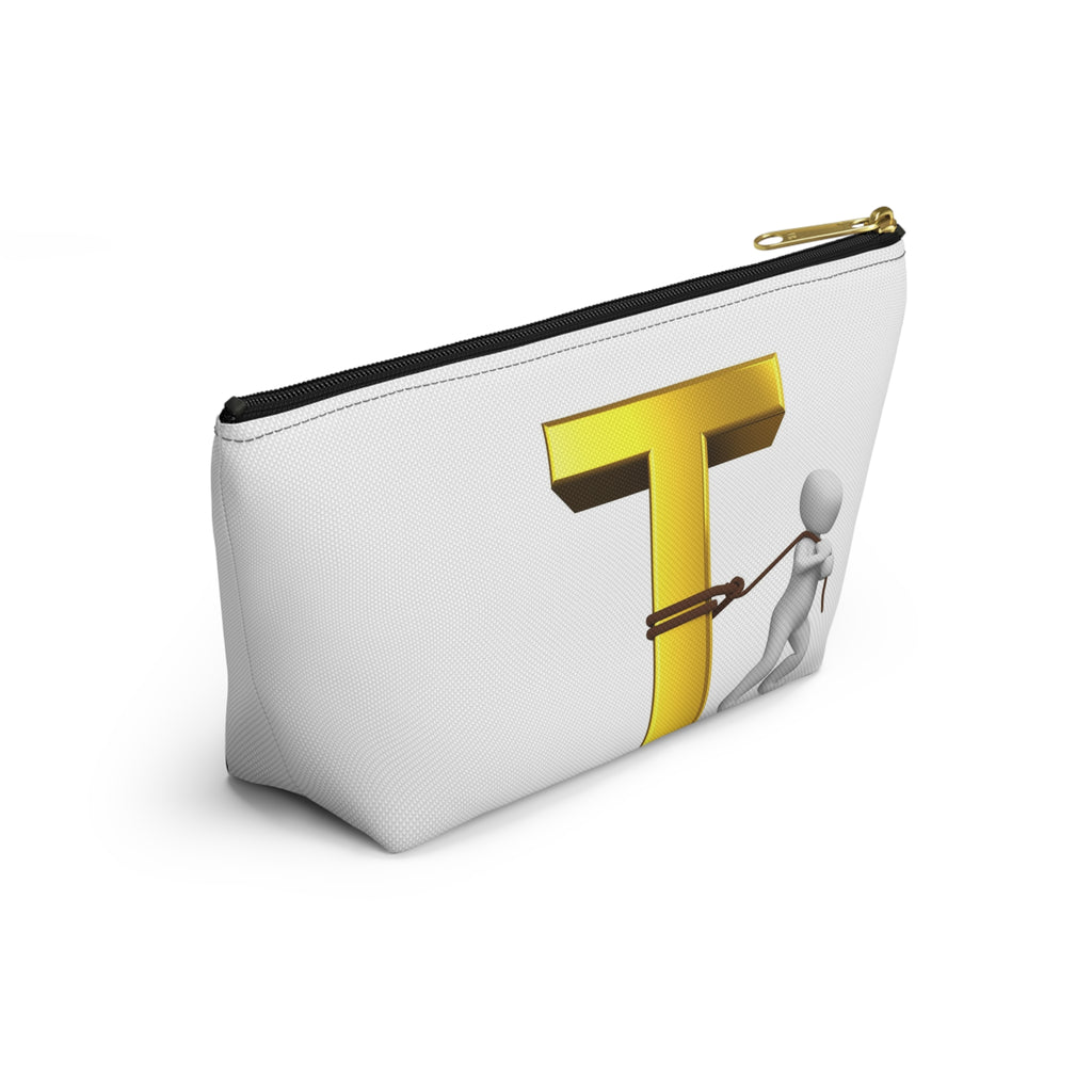 Gold Letter T with Person Pulling Rope Accessory Pouch
