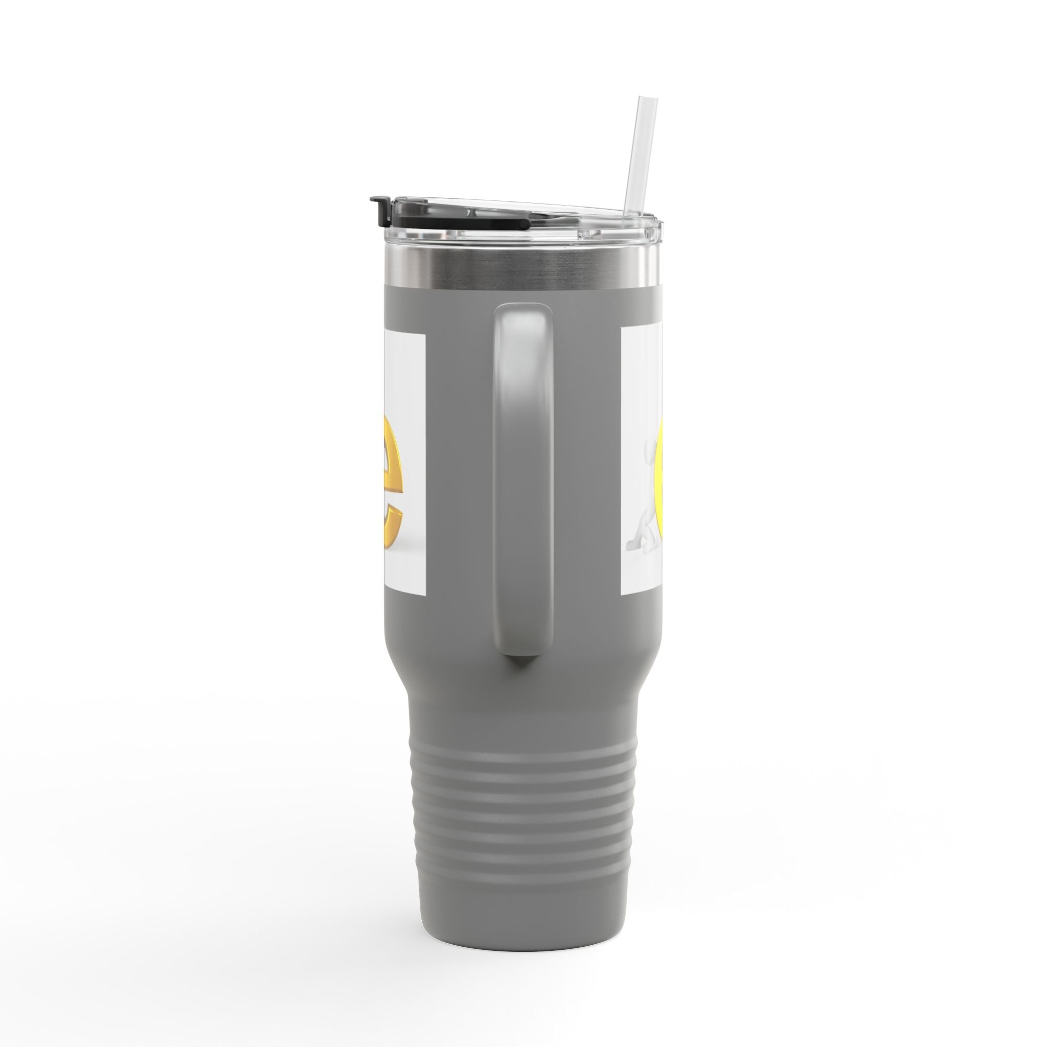 Yellow 3D Letter E Character Travel Mug | Insulated 40oz Tumbler
