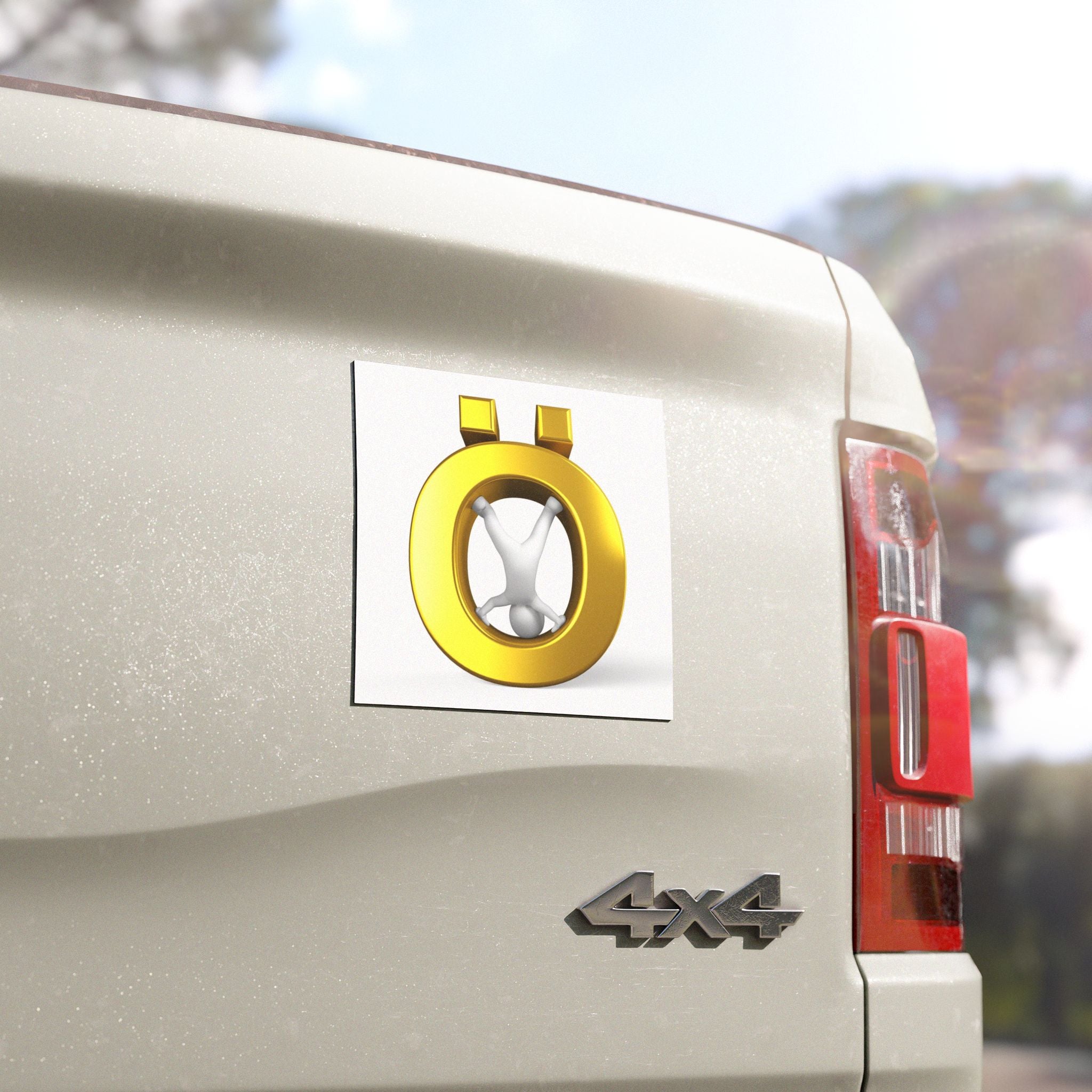 Gold Ö Letter Character with Stick Figure Car Magnet | Decorative Alphabet Magnet