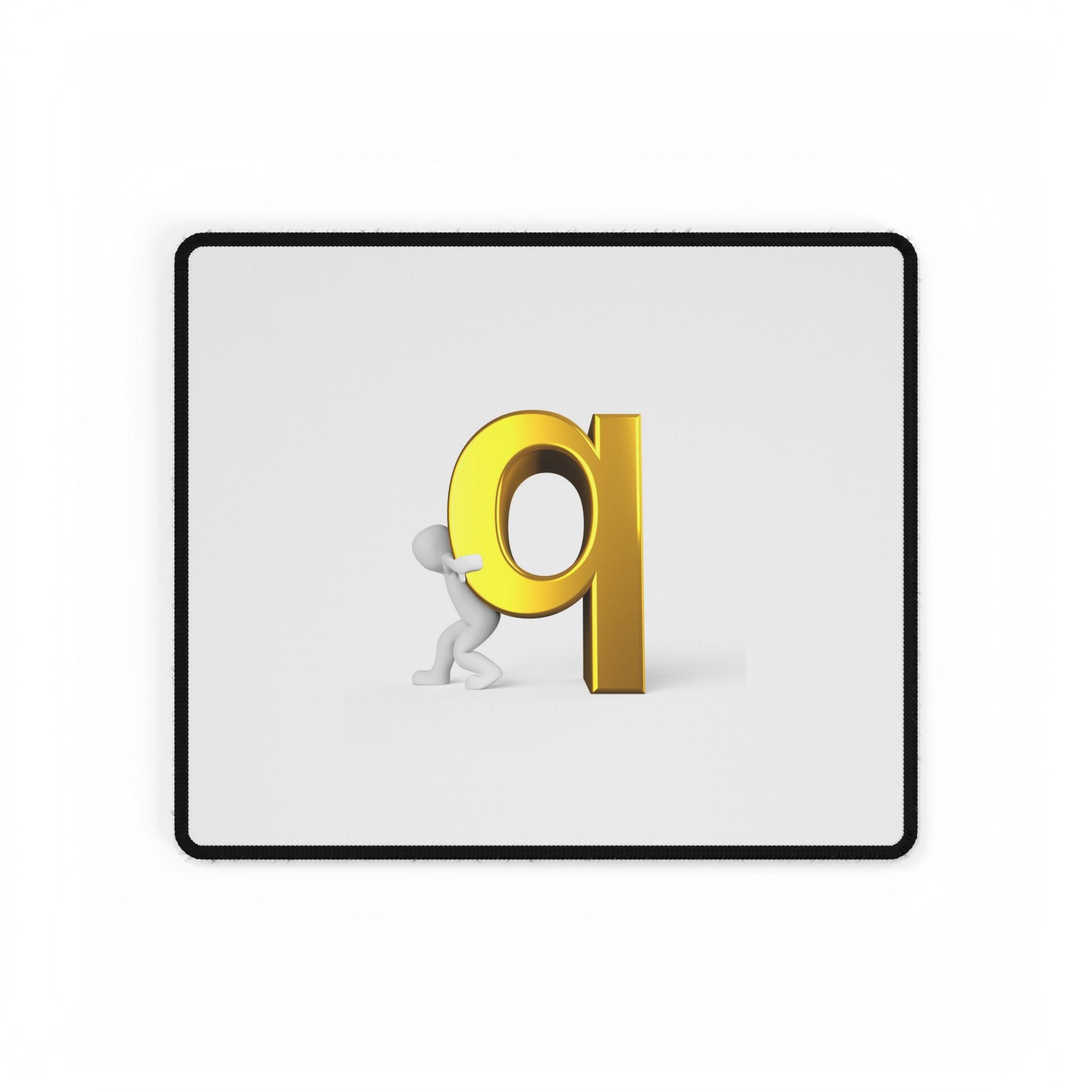 3D Figure Pushing Gold Letter Q Desk Mat | Large Mouse Pad