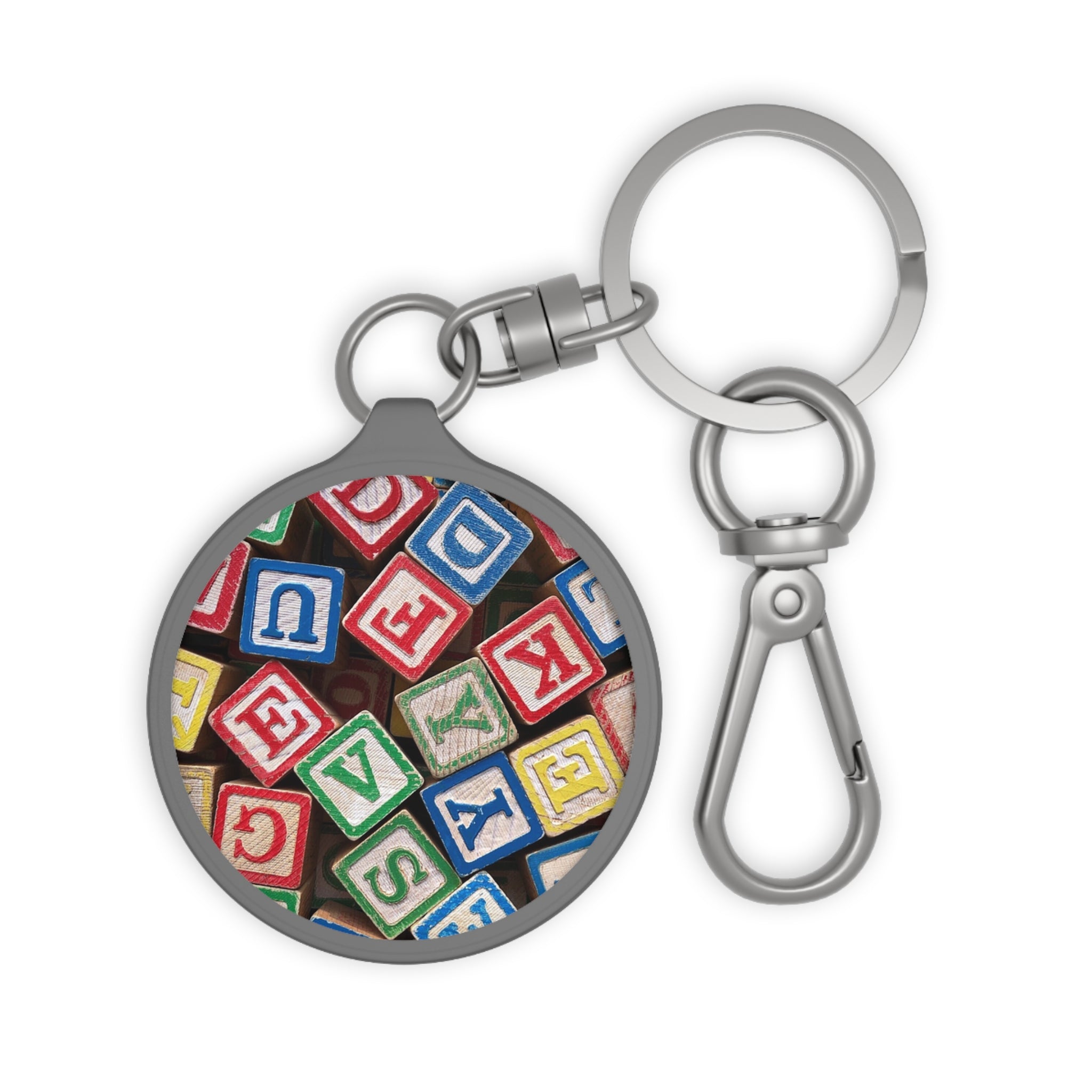 Porte-clés de sac initial bébé en blocs alphabet colorés | Étiquette de porte-clés de crèche pour bébé