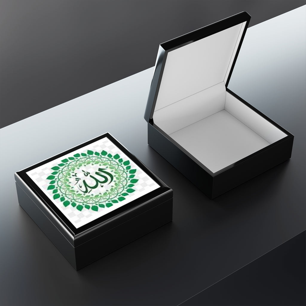 Allah Calligraphy Jewelry Box | Islamic Leaf Mandala Trinket Box